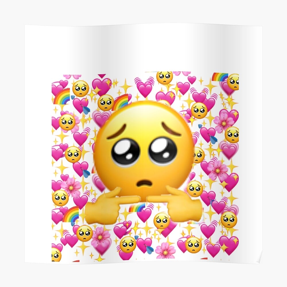 Shy emoji with love heart background Sticker