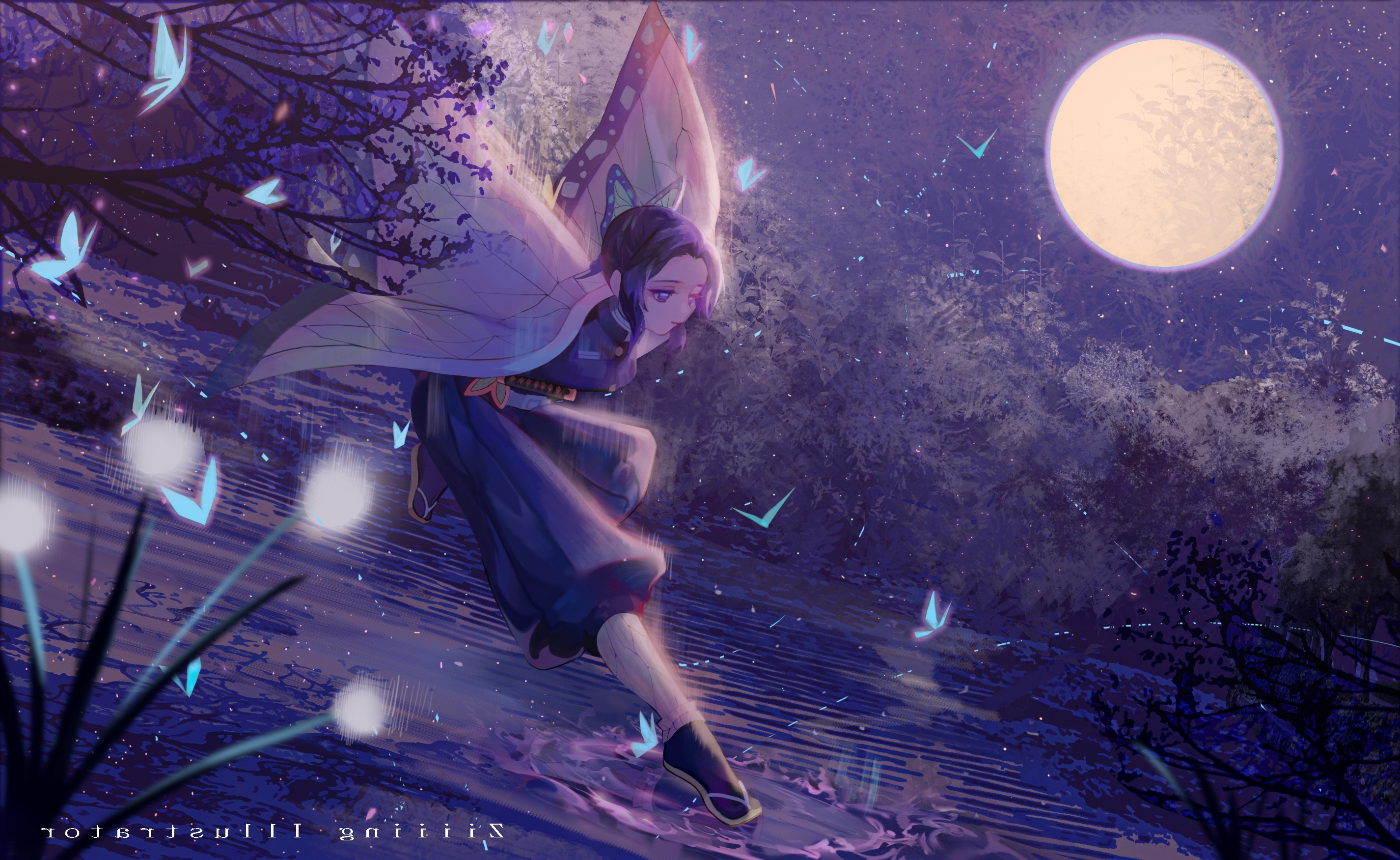 Wallpaper Butterflies, Kimetsu No Yaiba, Demon Slayer, Kochou Shinobu, Moonlight:2851x1750