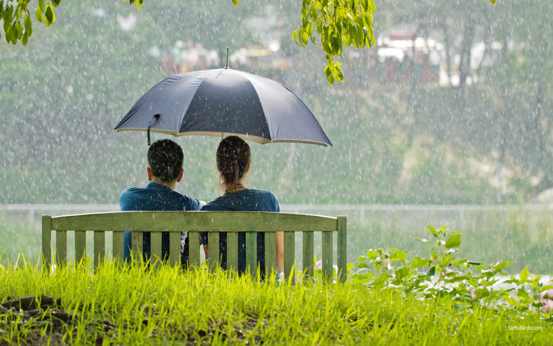 Romantic Couples In Rain