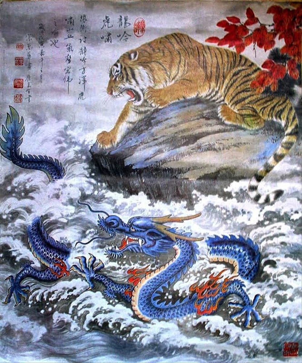 Sale Repro Digital Lukisan China Naga Dragon Feng Shui And Tiger Art