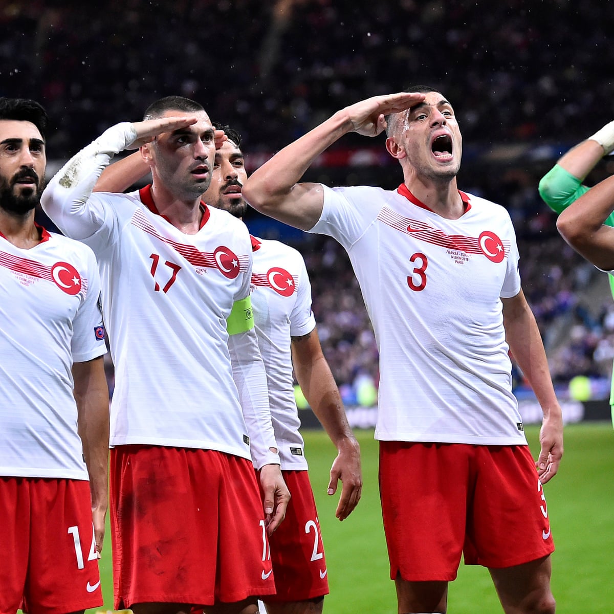 Turkey footballers defy Uefa again by celebrating with military salute
