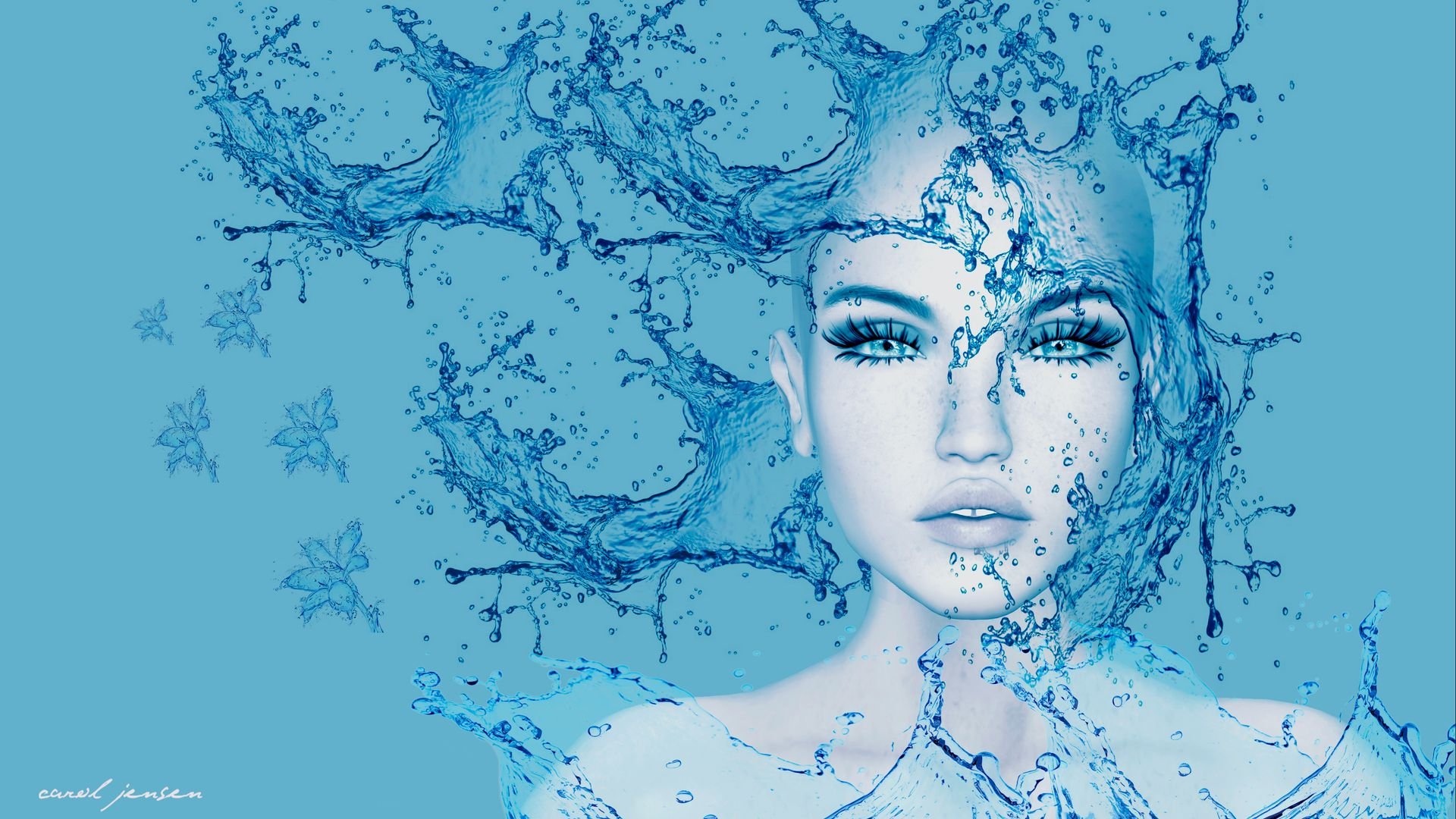 Download wallpaper 1920x1080 spray, face, water, art, girl full hd, hdtv, fhd, 1080p HD background