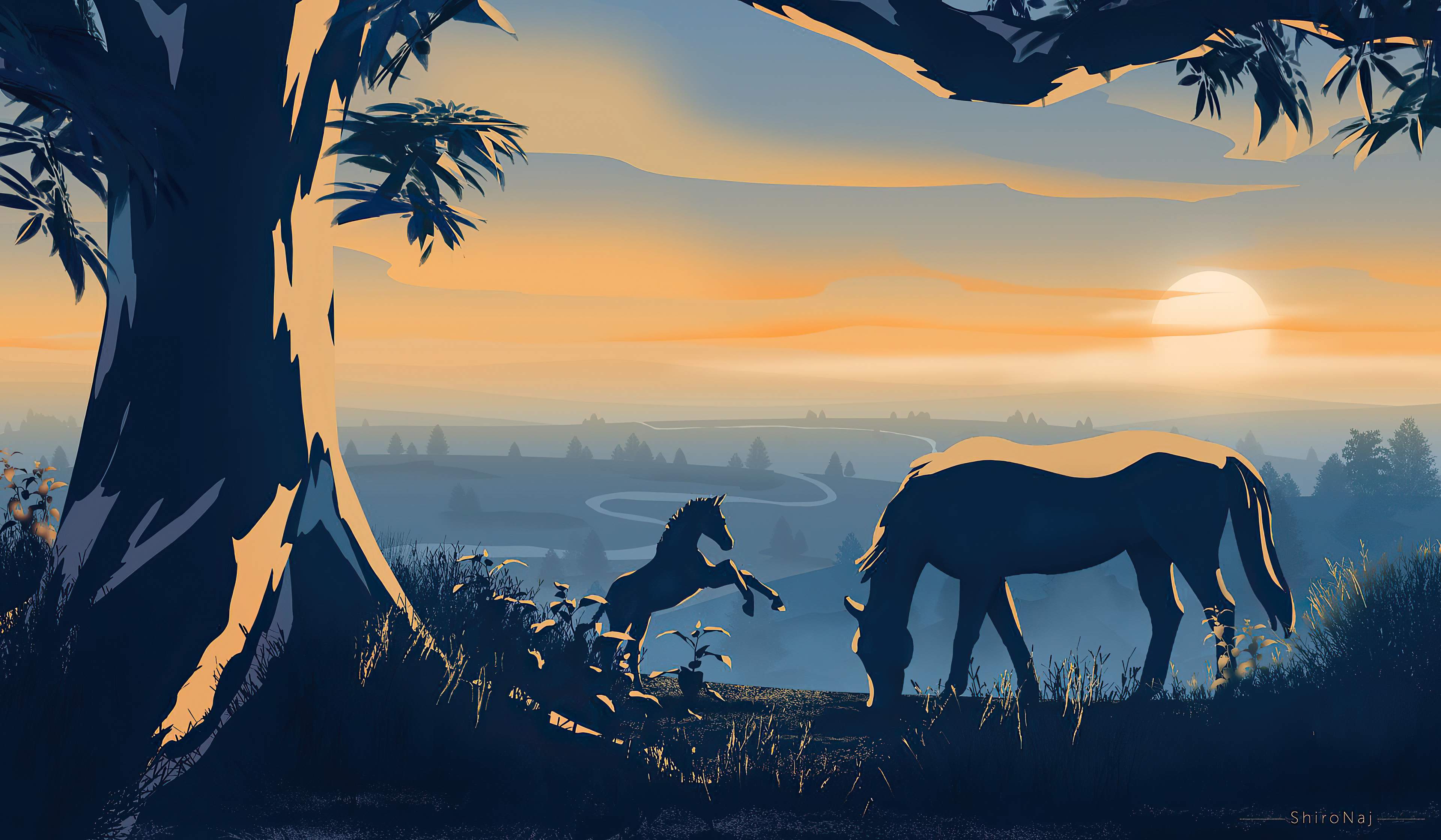 Horses Dawn Minimal 4k, HD Artist, 4k Wallpaper, Image, Background, Photo and Picture