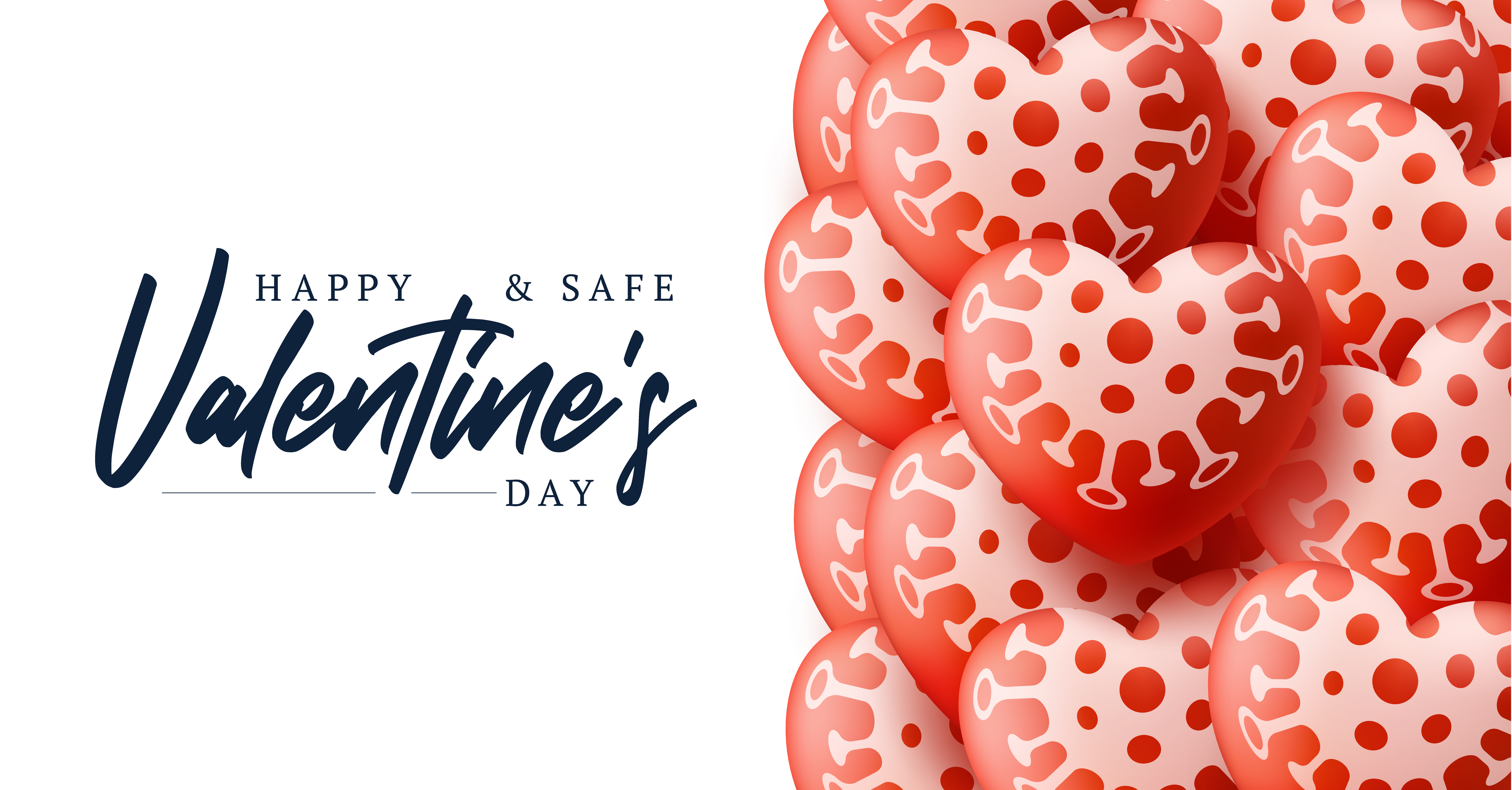 Happy and safe Valentines day sale background with balloons heart pattern. Loce and covid coronavirus concept Vector illustration. Wallpaper, flyers, invitation, posters, brochure, banners