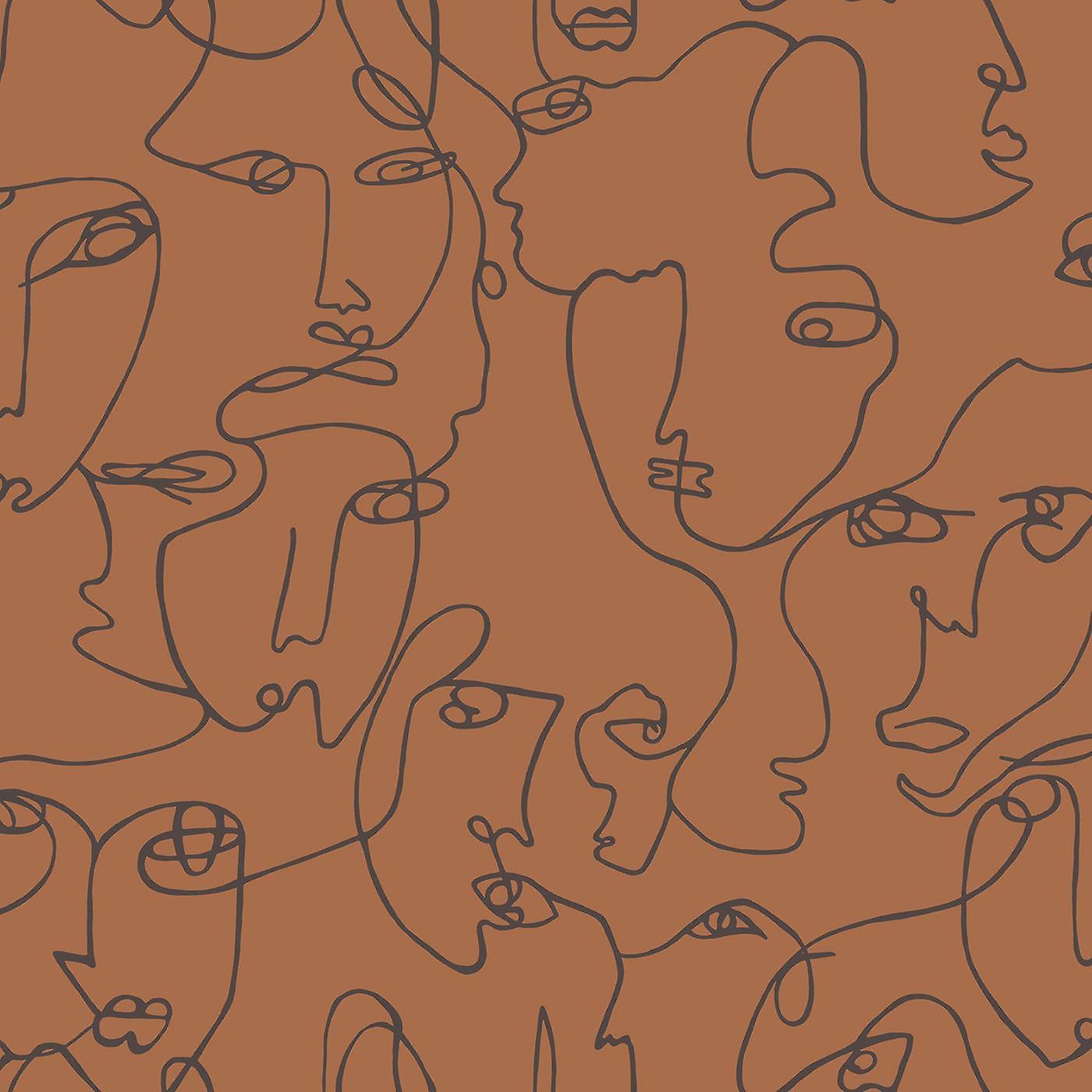 Abstract Faces Burnt Orange Wallpaper