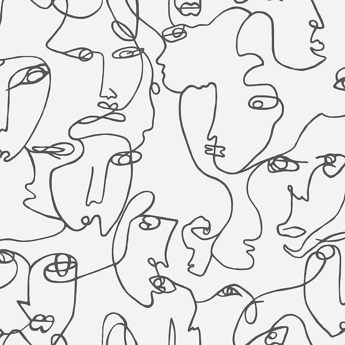 Abstract Faces Black White Wallpaper
