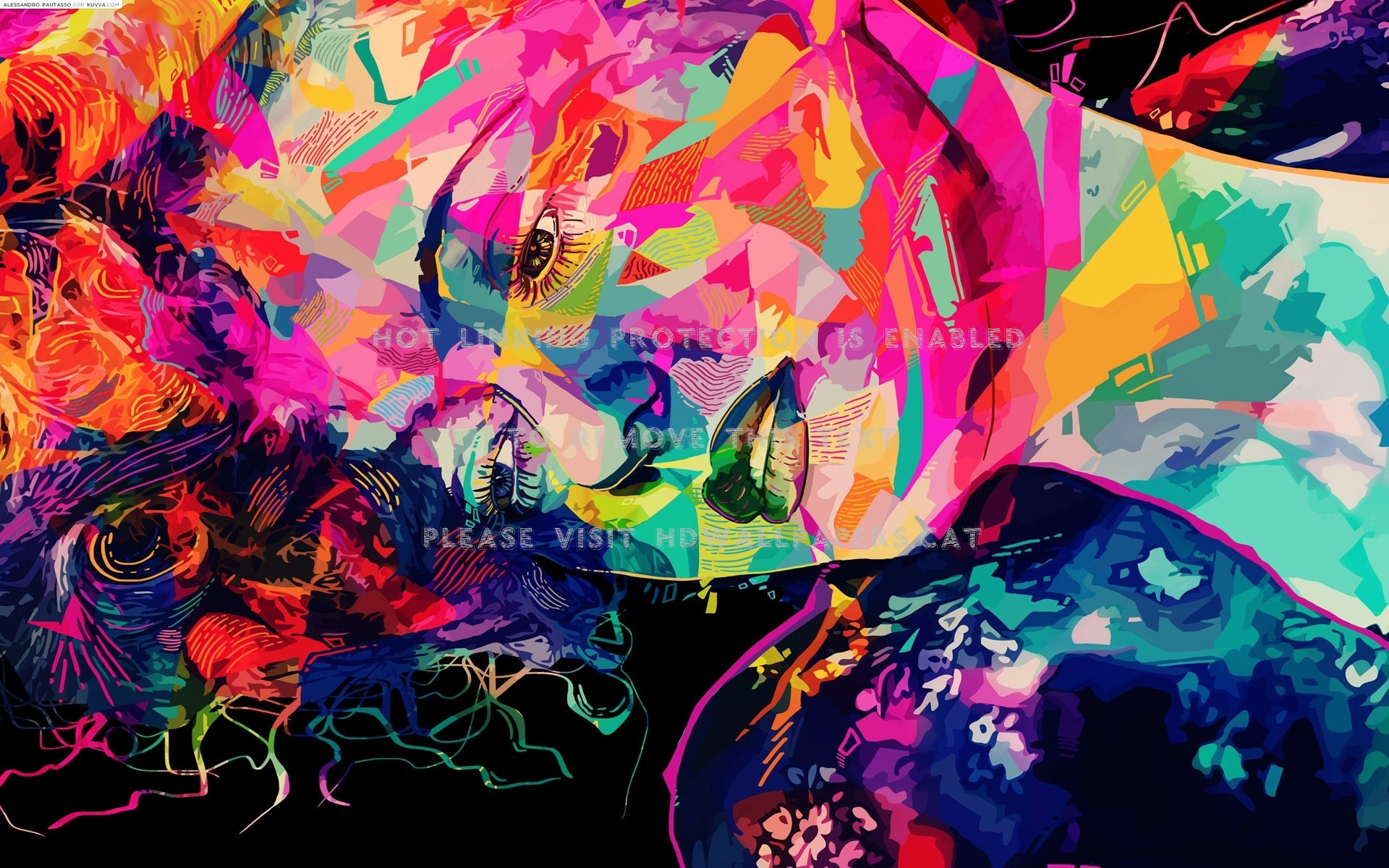 abstract face pink green colorful blue girl