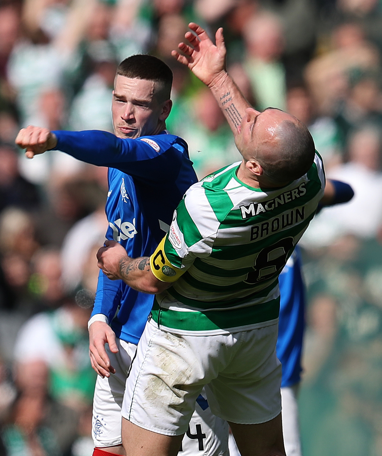 Rangers' Ryan Kent has coin thrown at him from Celtic end during Old Firm clash
