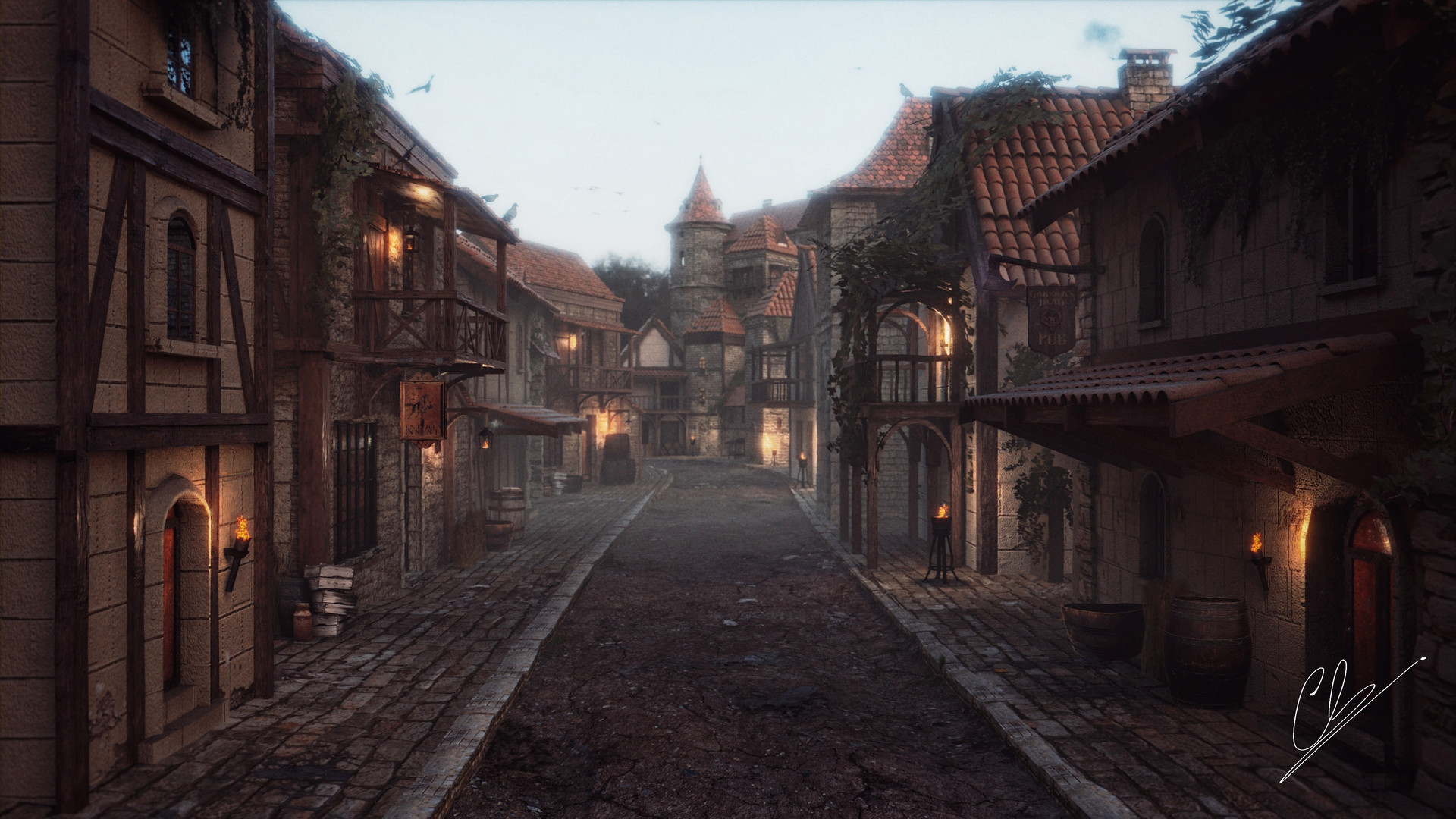 Средневековый город арт старый