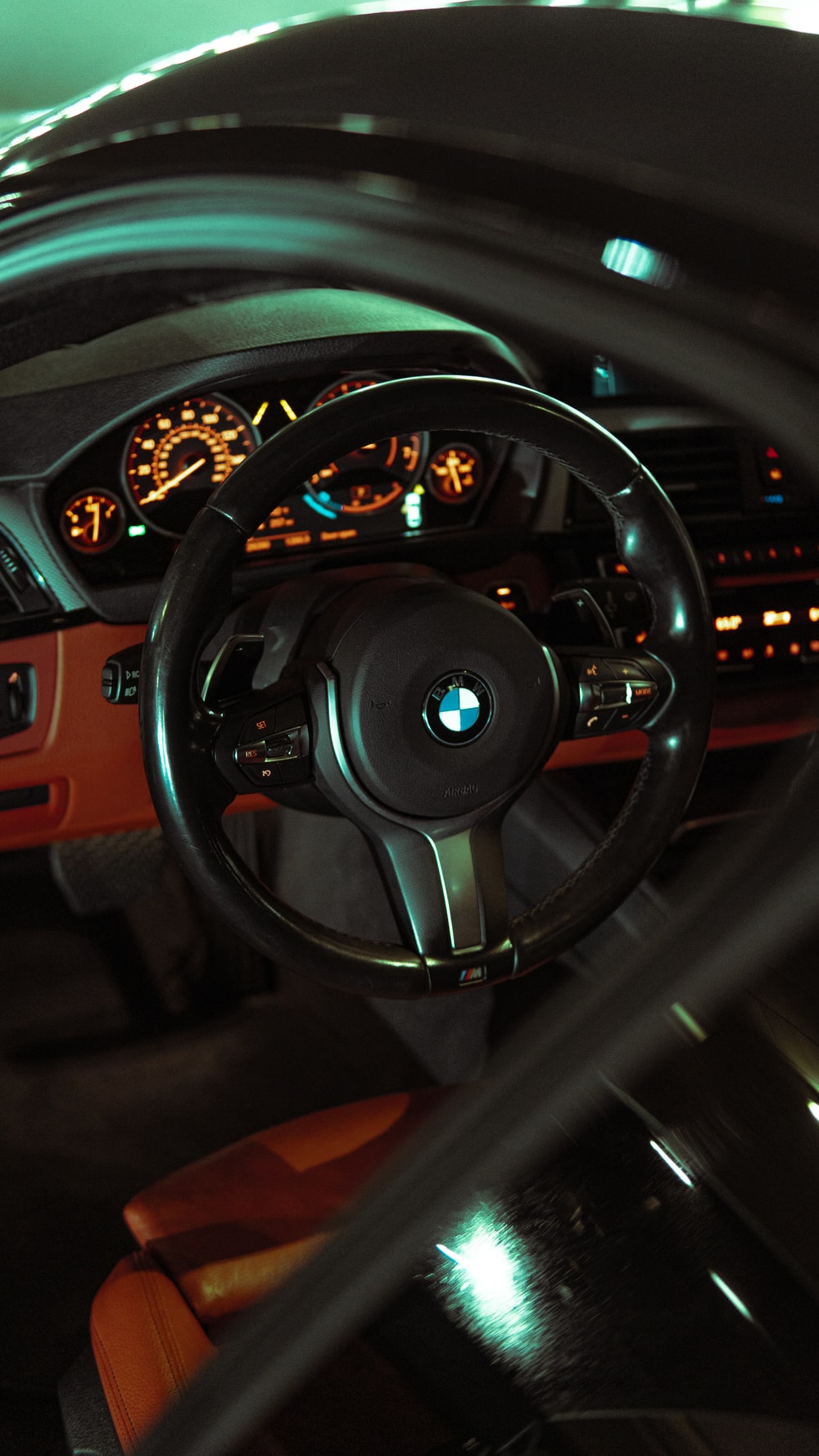 black bmw car steering wheel photo