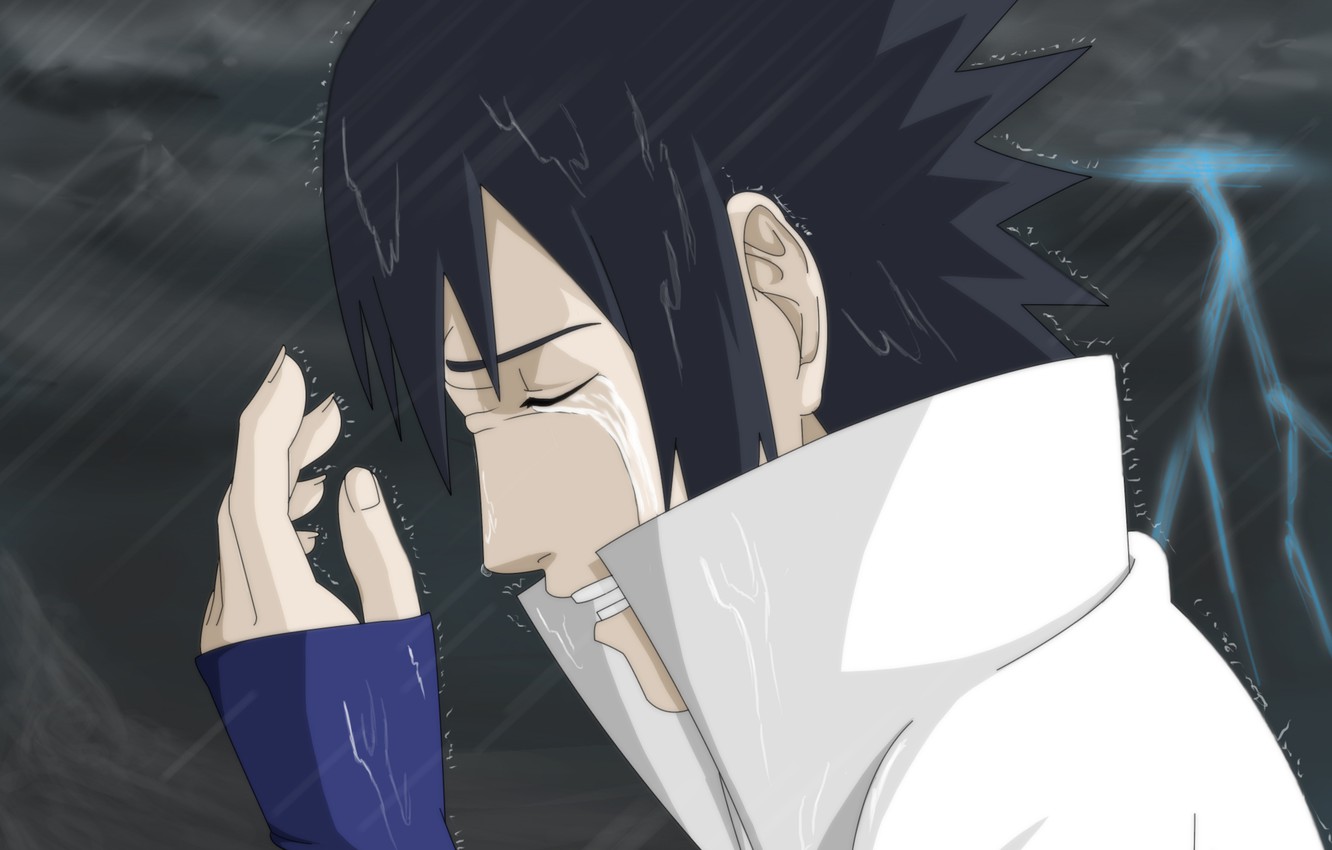 Wallpaper rain, lightning, tears, Art, naruto, uchiha sasuke image for desktop, section прочее