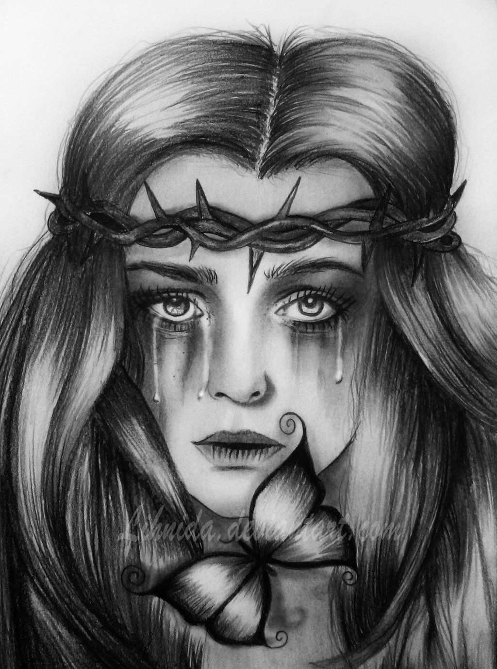 Crying Drawing, Pencil, Sketch, Colorful, Realistic Art Image