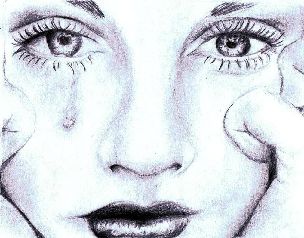 Sad Girl Drawing, Pencil, Sketch, Colorful, Realistic Art Image