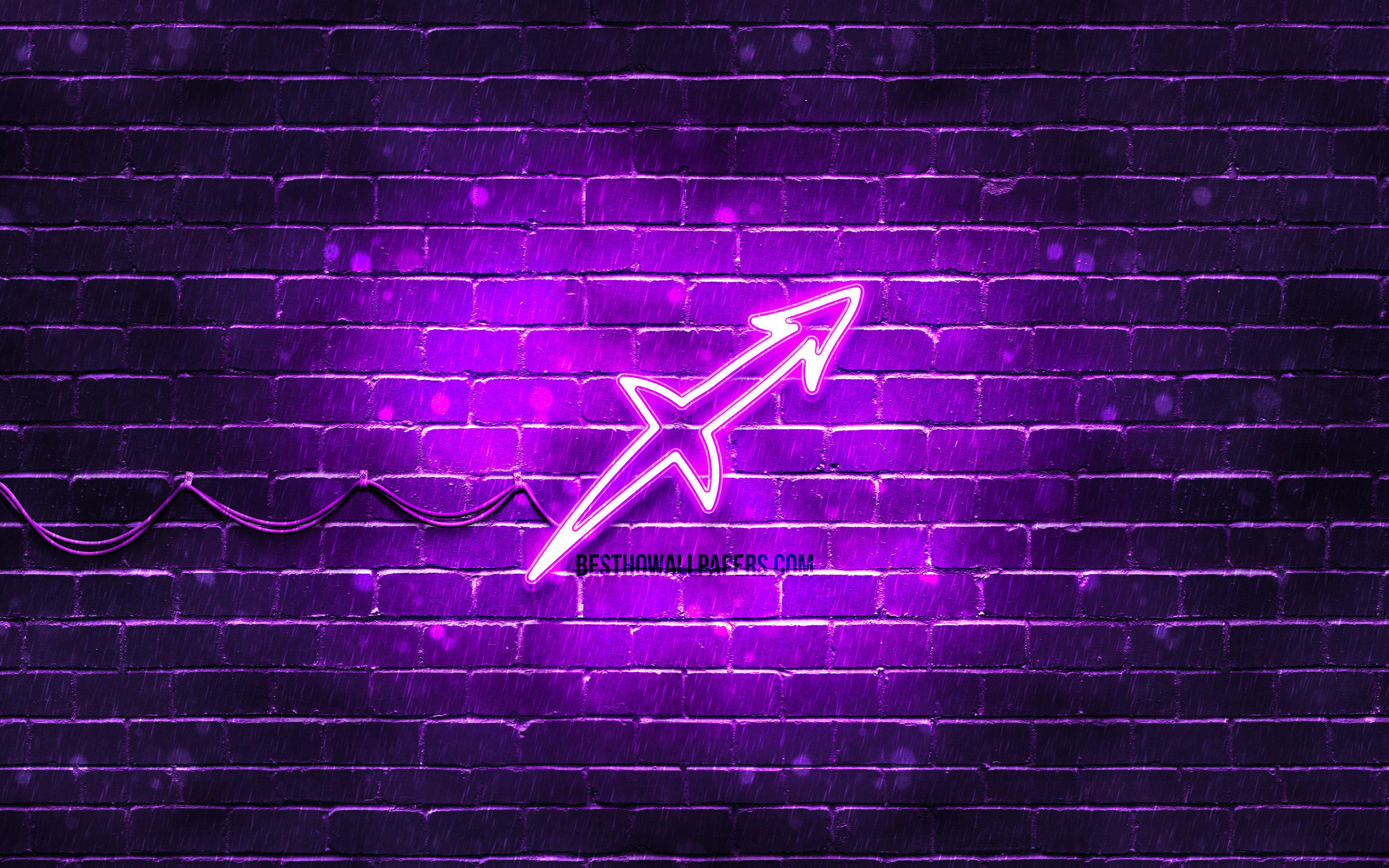 Download wallpaper Sagittarius neon sign, 4k, violet brickwall, creative art, zodiac signs, Sagittarius zodiac symbol, Sagittarius zodiac sign, astrology, Sagittarius Horoscope sign, astrological sign, zodiac neon signs, Sagittarius for desktop
