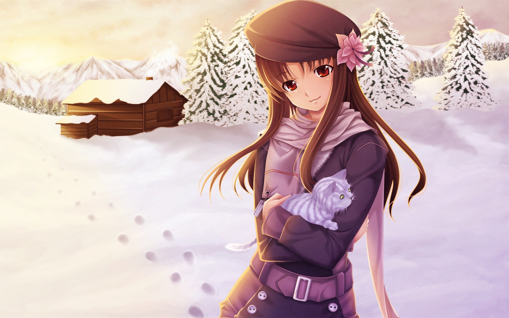 Wallpaper Anime girl in the snow winter 1920x1080 Full HD 2K Picture, Image