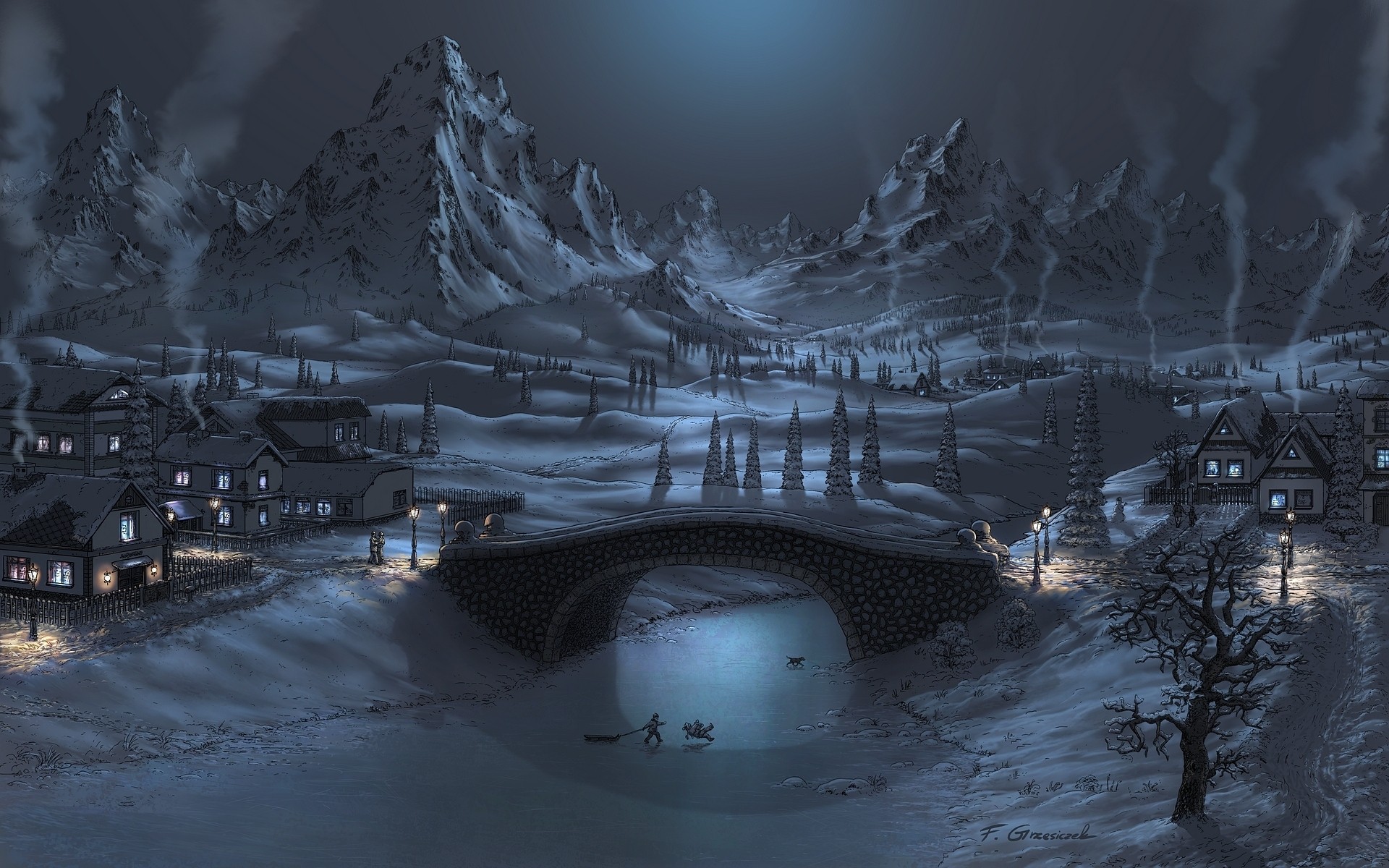 Winter Landscape Anime Artwork Snow Wallpaper:1920x1200