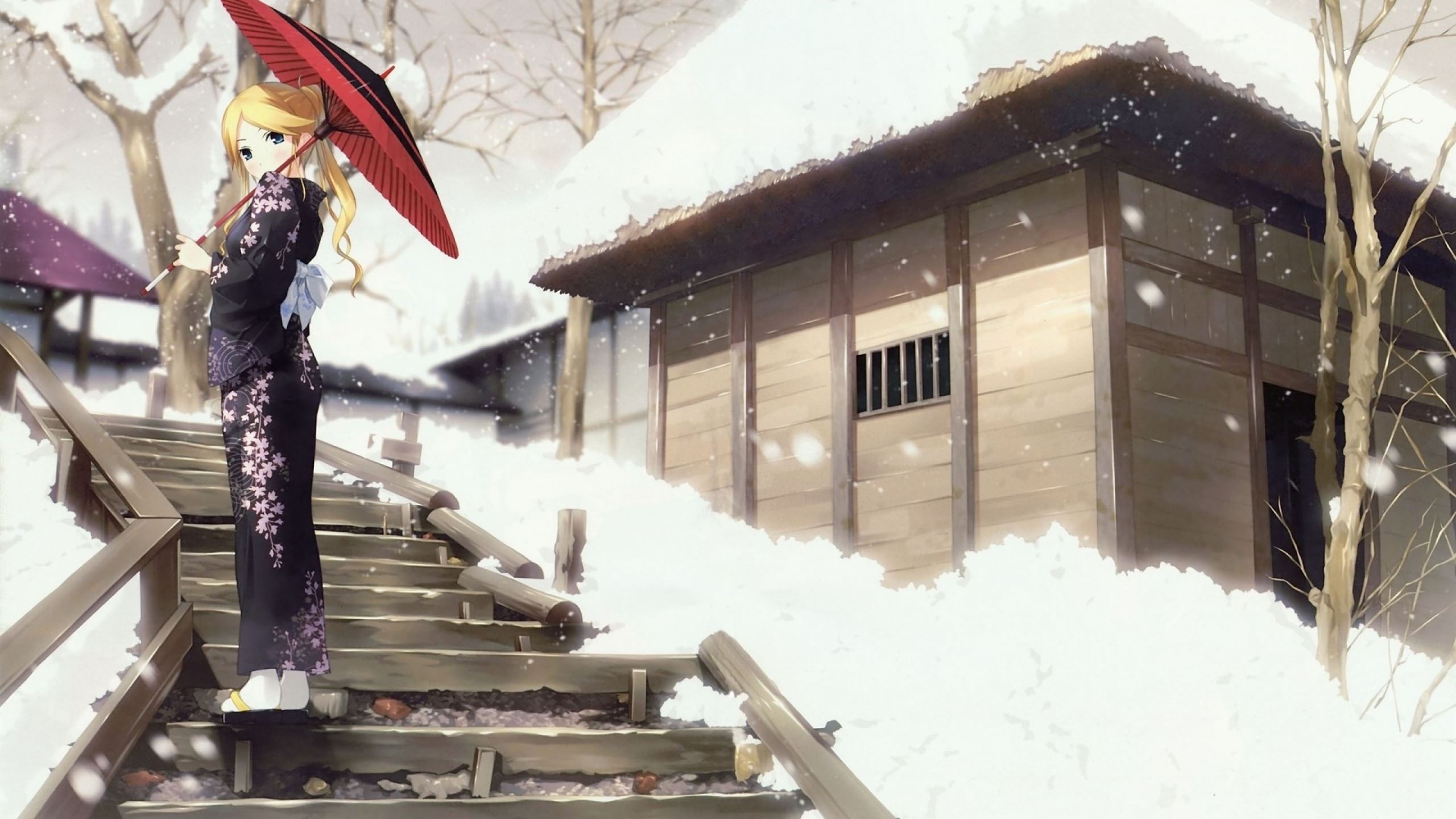 Zetsubou Sensei Winter Anime Umbrellas MacBook Air Wallpaper Download