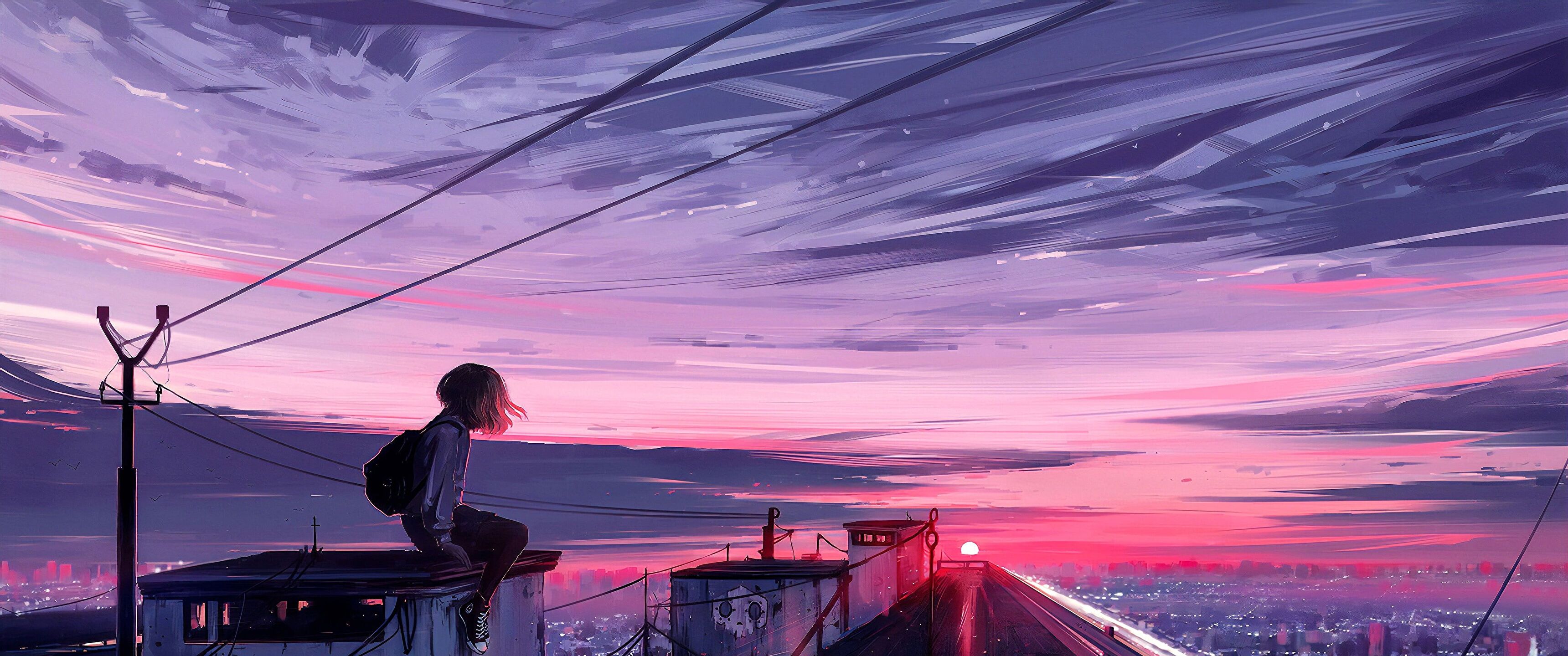 Girl watching the sunset (3840 x 2160)