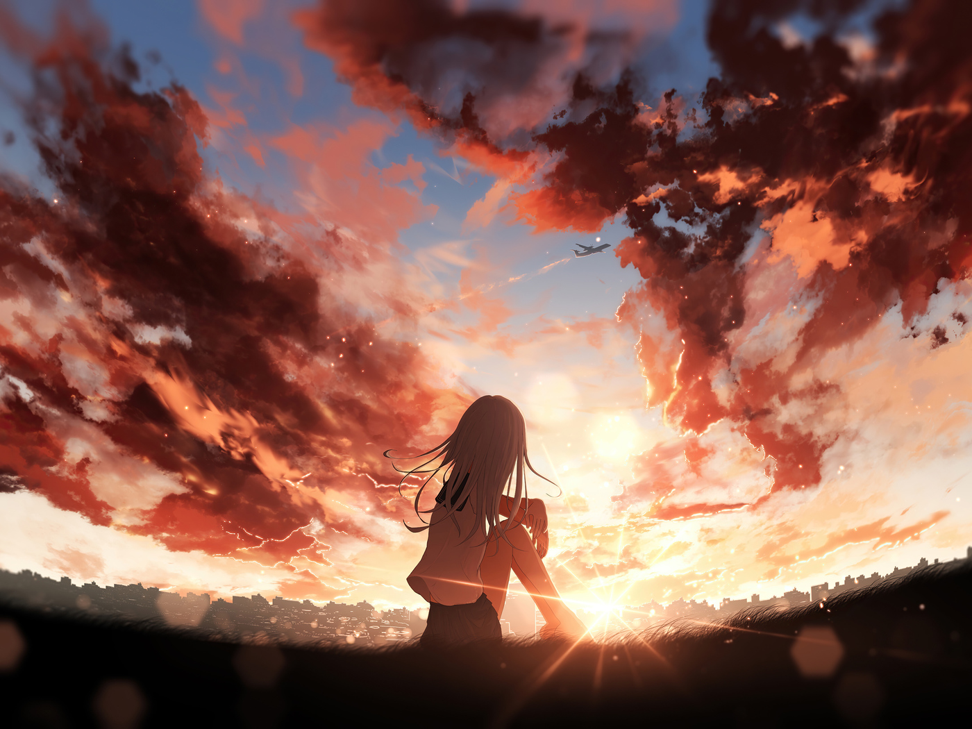 Anime Girl Watching Sunset 4k 1400x1050 Resolution HD 4k Wallpaper, Image, Background, Photo and Picture
