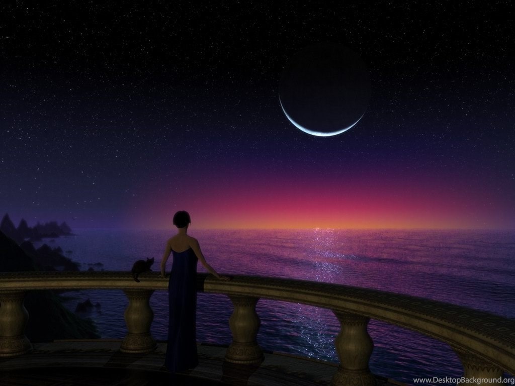 Lady Watching The Sunset: 3D Digital Wallpaper Background Bandit Desktop Background