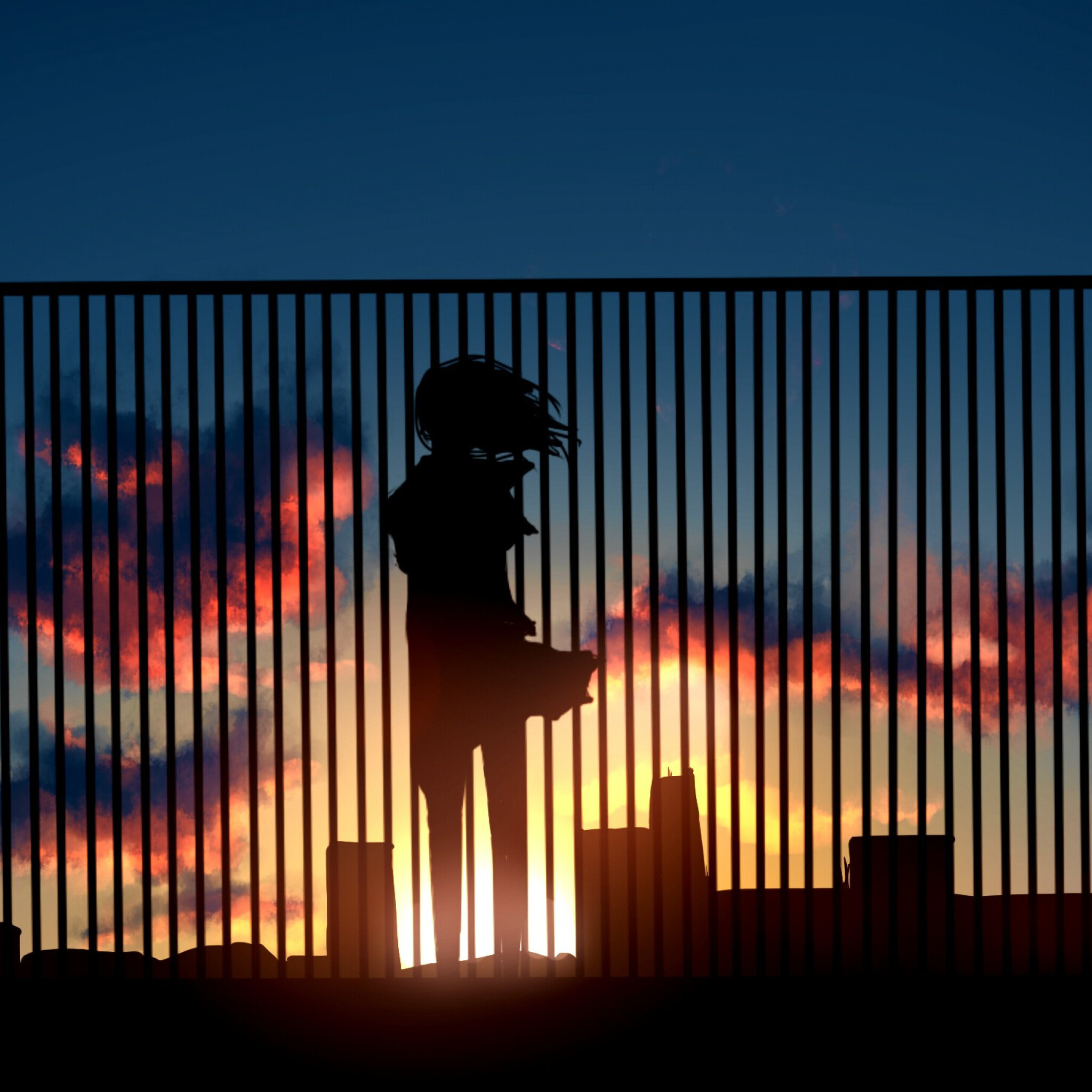 Anime Girl Watching Sunset Fence 4k iPad Air HD 4k Wallpaper, Image, Background, Photo and Picture