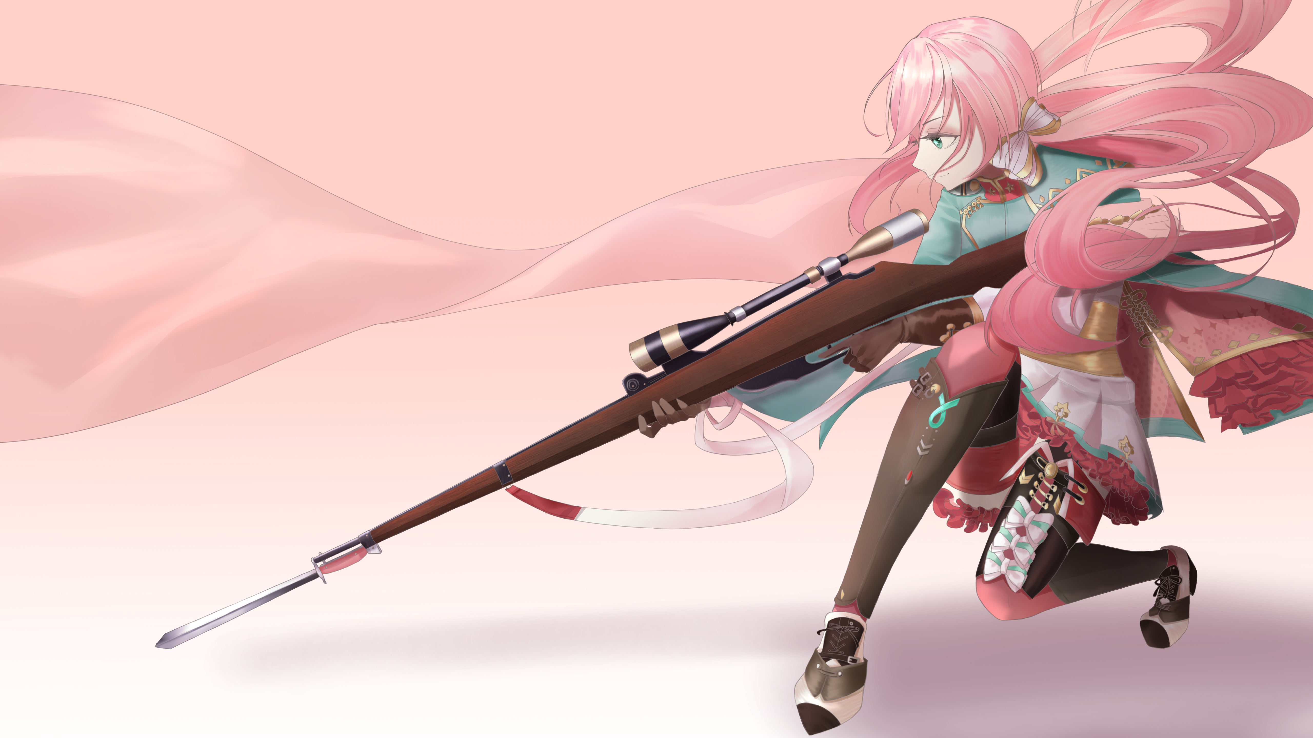 Girls Frontline Pink Hair Carcano 1891 With Background Of Pink 4K 5K HD Games Wallpaper