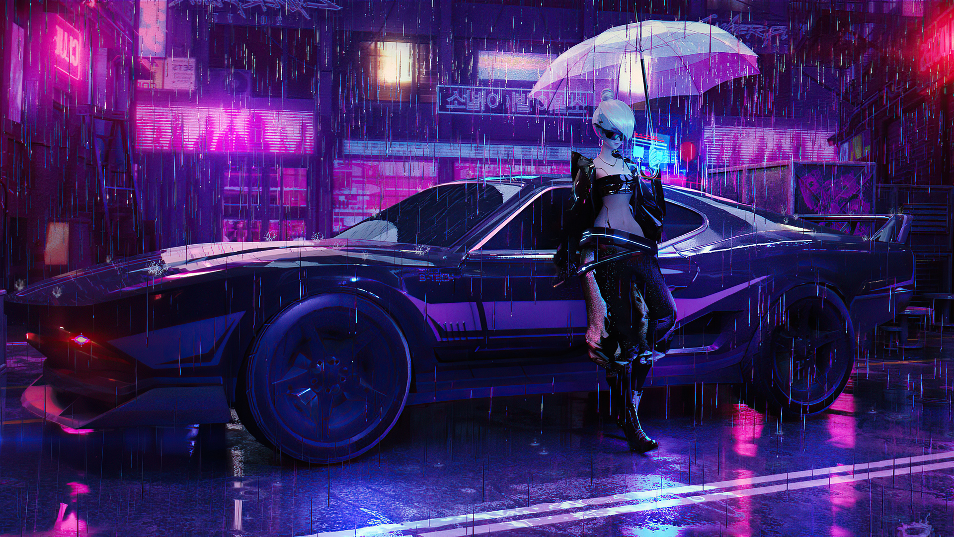 Girl With Umbrella And Car Laptop Full HD 1080P HD 4k Wallpaper, Image, Background, Photo and Picture