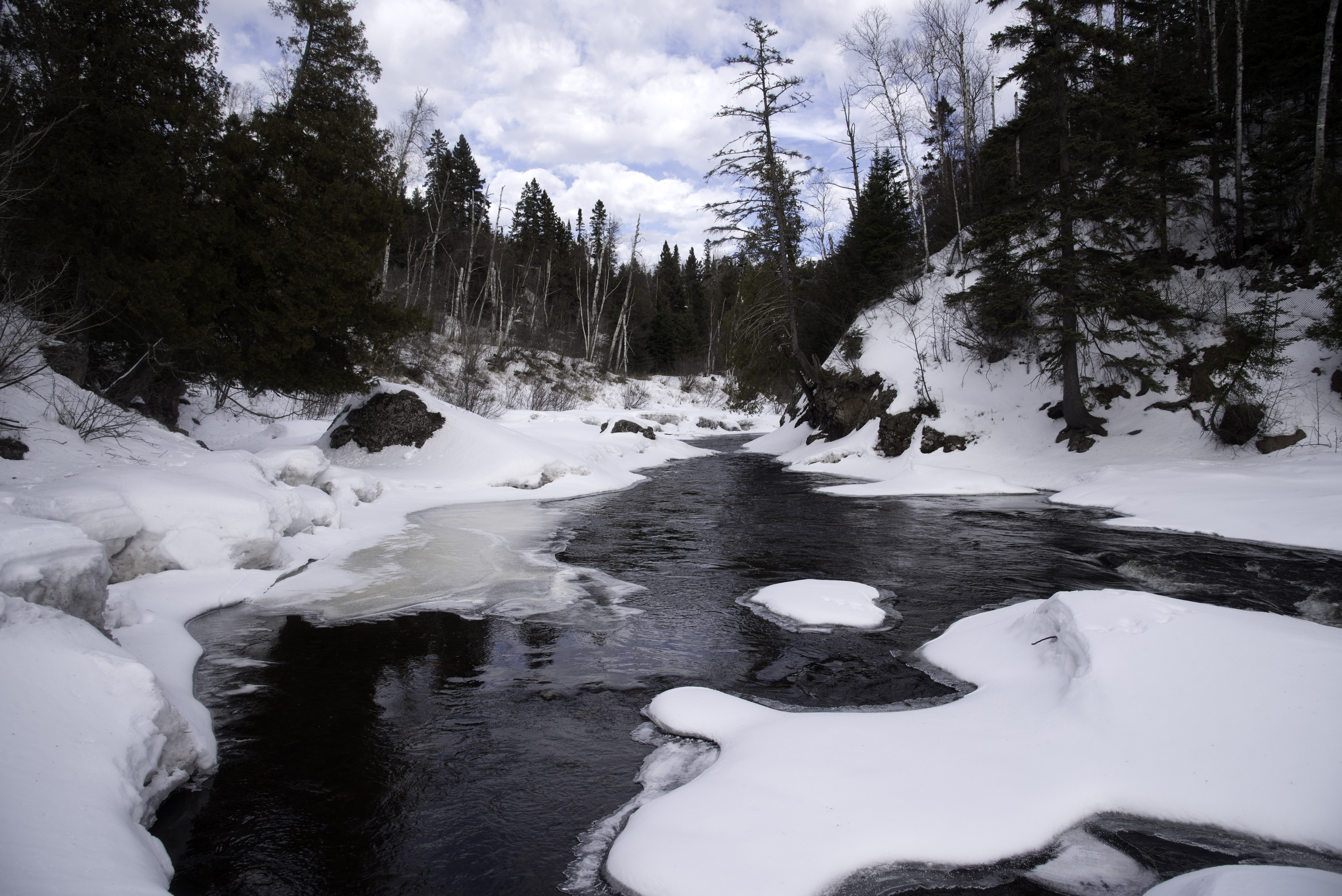 Winter Scenic with trees with snow and ice in Temperance River State Park, Minnesota image Domain photo