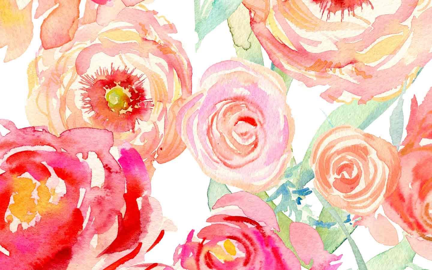 watercolour floral wallpaper, watercolor paint, garden roses, pink, flower, rose