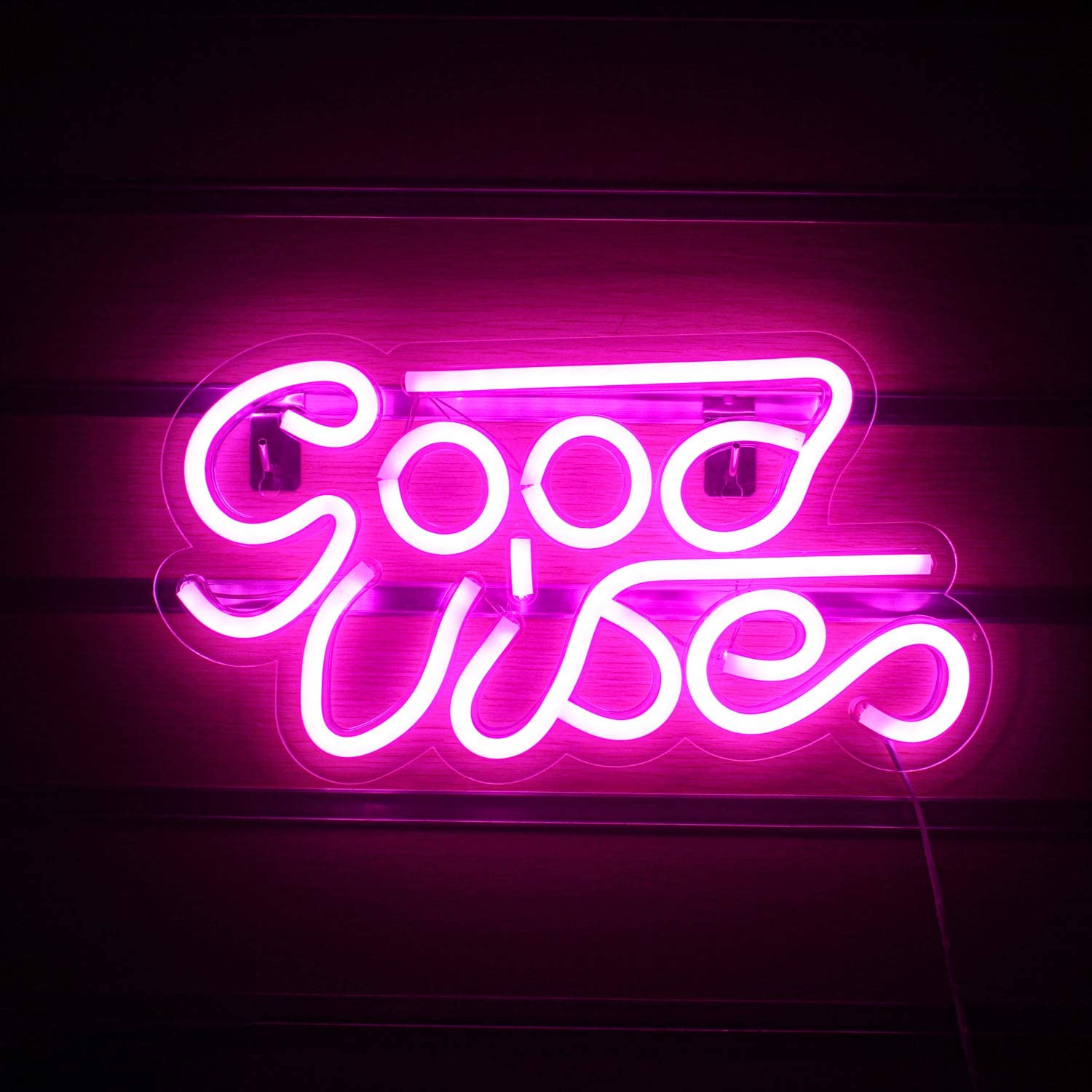 Good Vibes Neon Sign Lights Signs Lights with USB Decor for Room Bedroom Bar Restaurant Game Room Christmas Valentine's Day Birthday Party LED Art Decoration Light (Pink)
