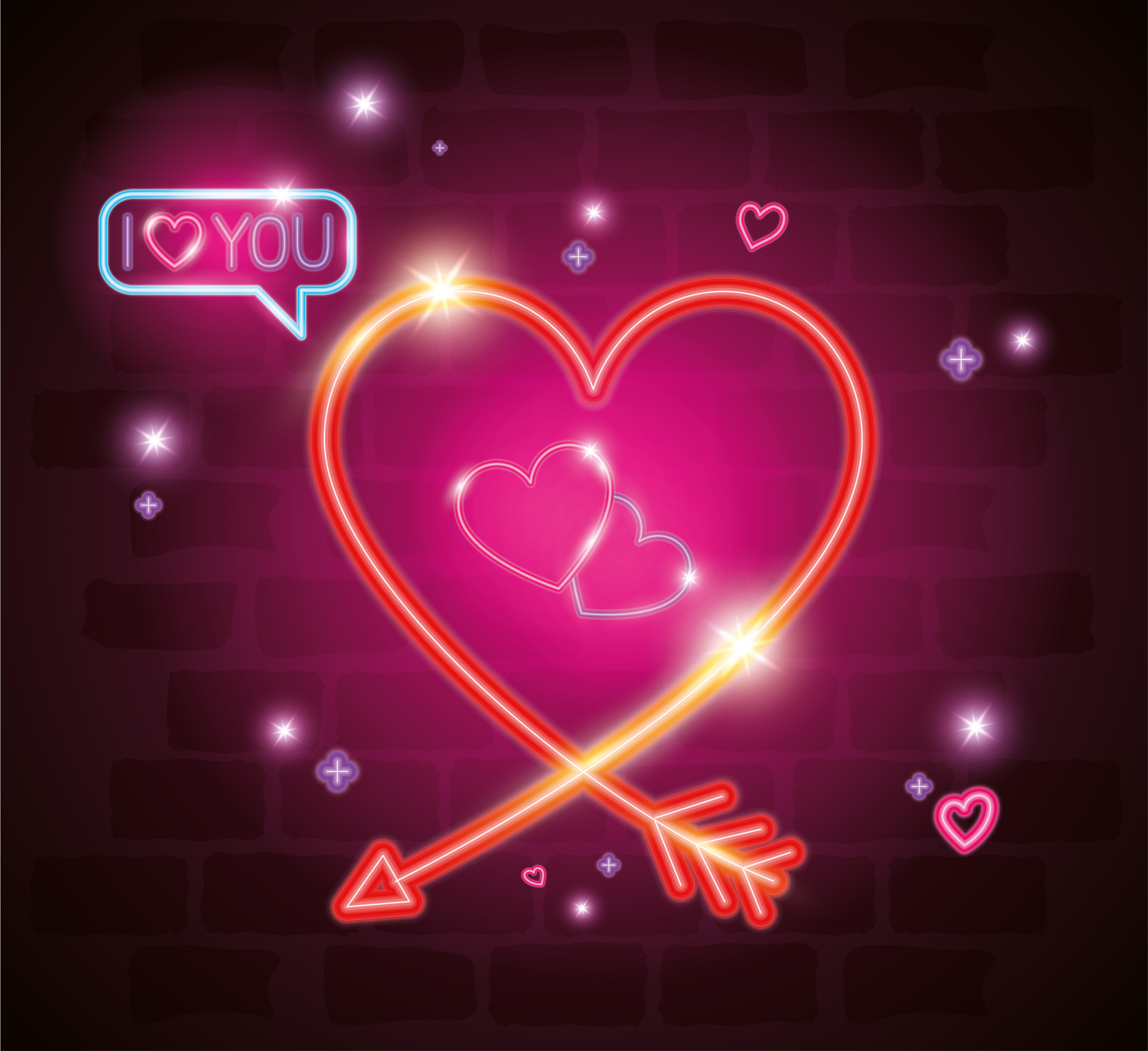 heart with i love you lettering in neon light, valentine day