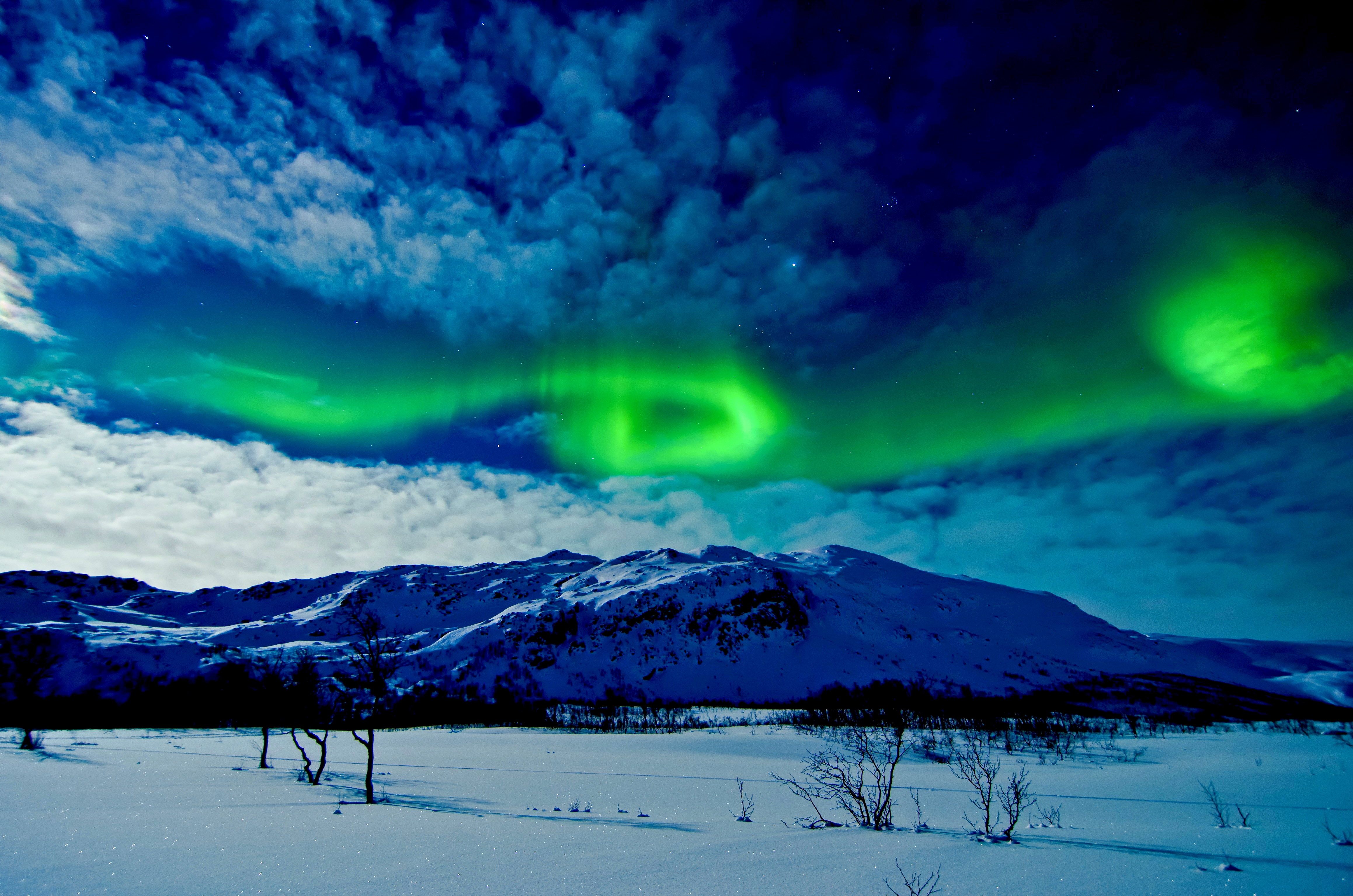 Aurora Borealis over Winter Mountains