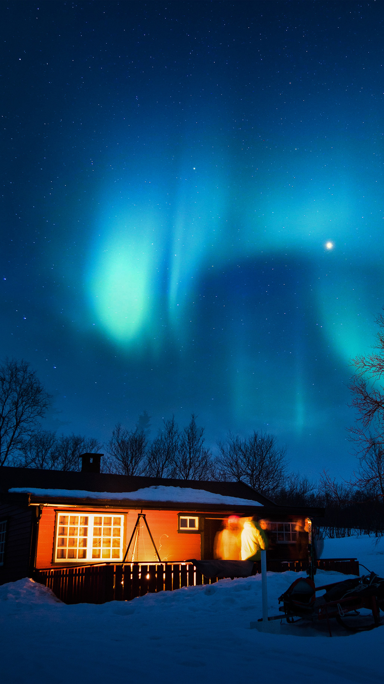 Aurora Canada House Night Winter Mountain Sky Wallpaper