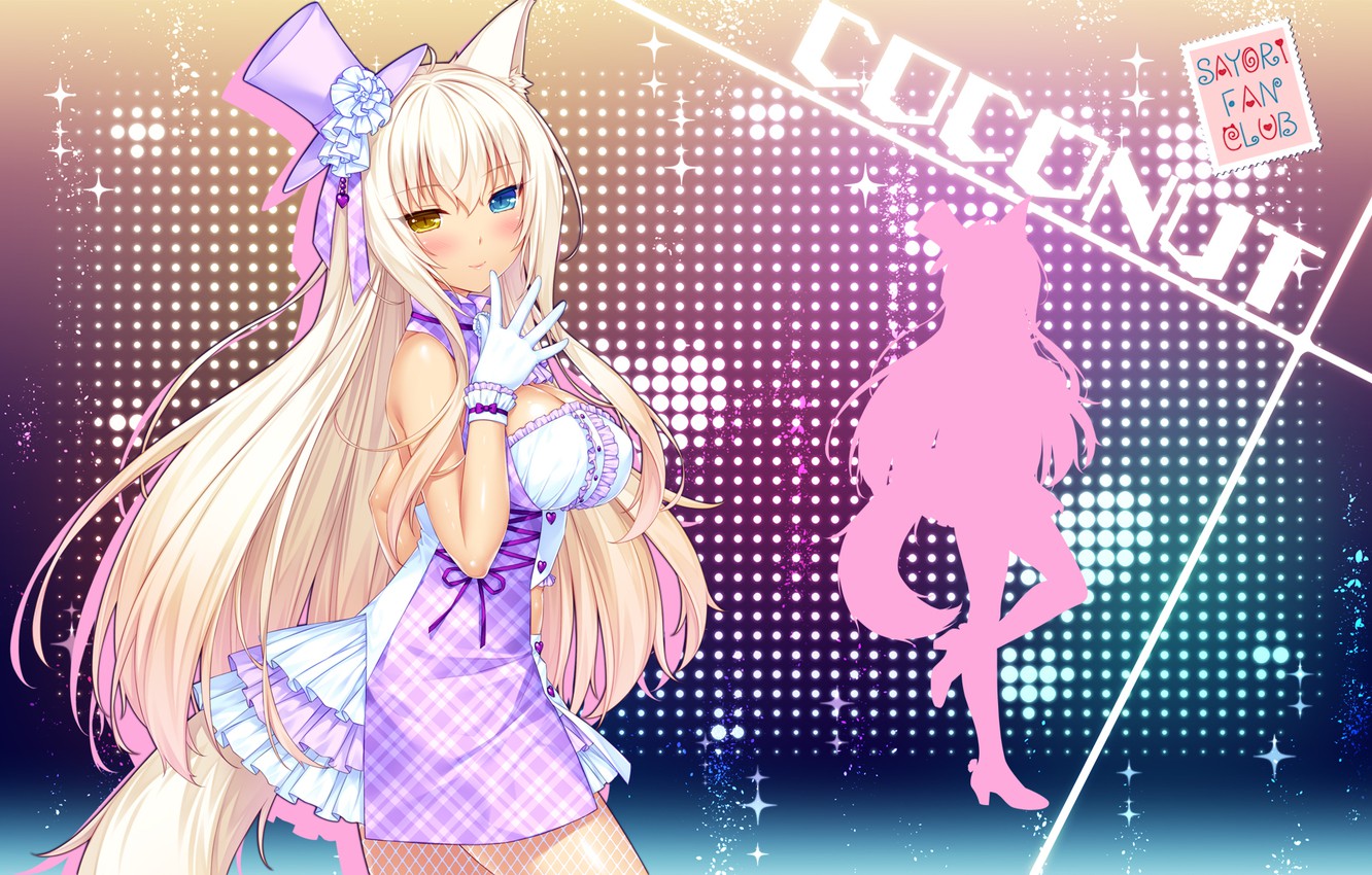 Wallpaper girl, , Anime, long hair, dress, boobs, tail, beautiful, pretty, erotic, blonde, breasts, coconut, attractive, handsome, yellow eye image for desktop, section сэйнэн