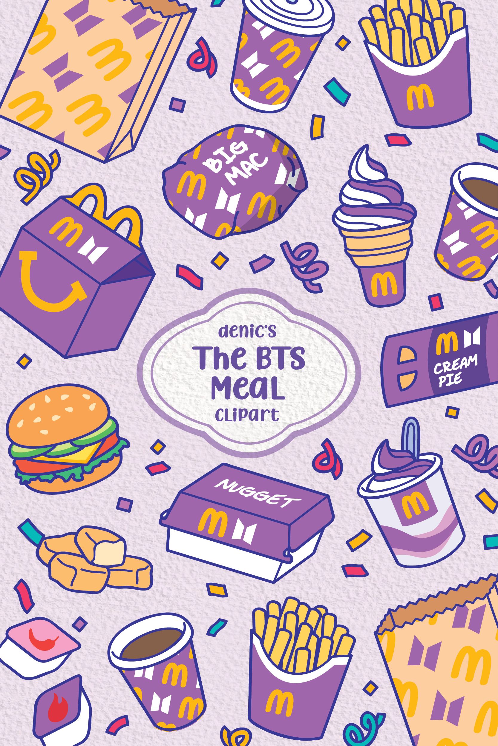 BTS Meal Clipart Junk Food Vector Food Doodles Kawaii BTS. Etsy. Sketsa produk, Seni buku, Kartu
