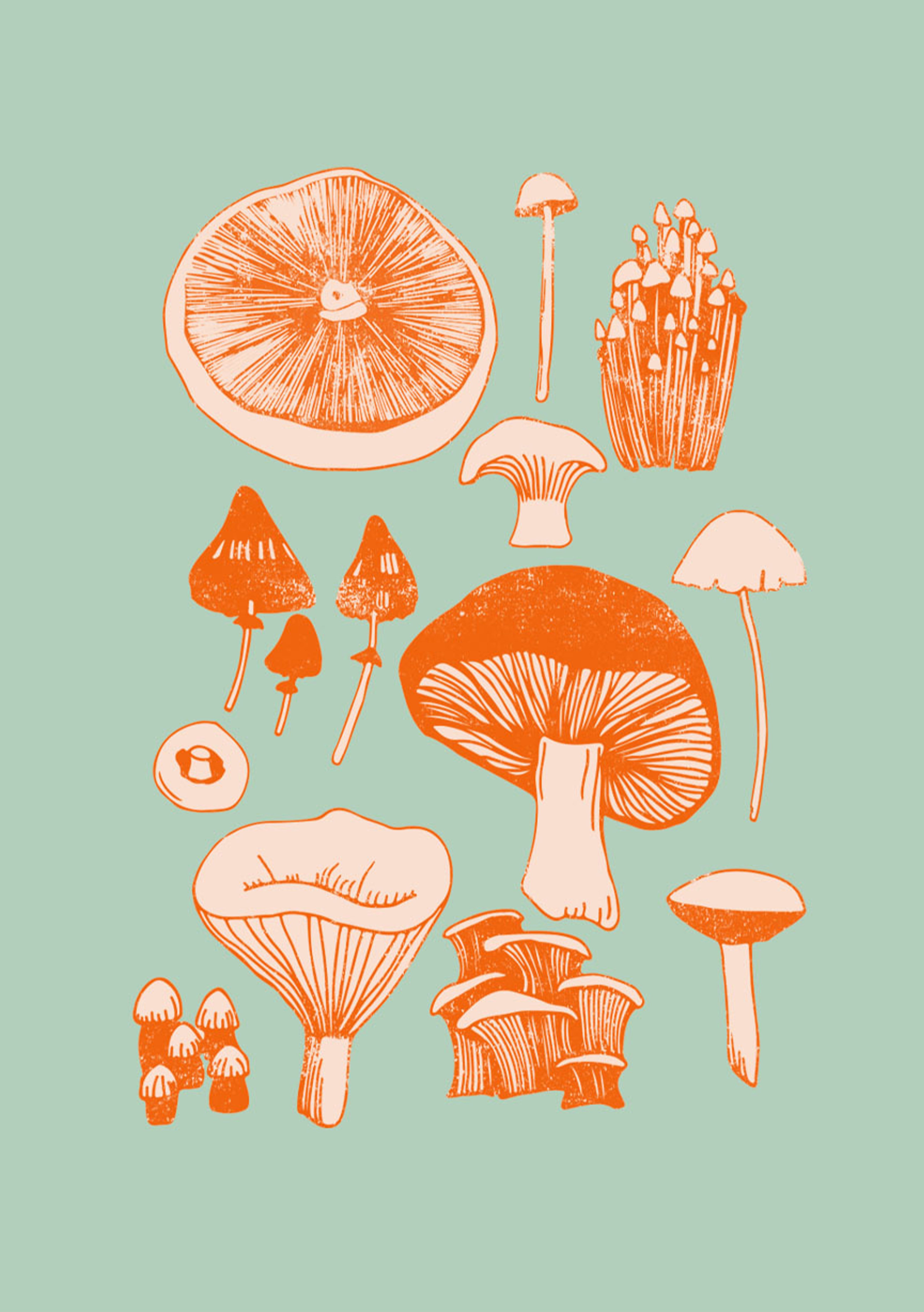 Premium Vector  Autumn seamless background with mushrooms and flowers in  retro style bohemian flower child 60s