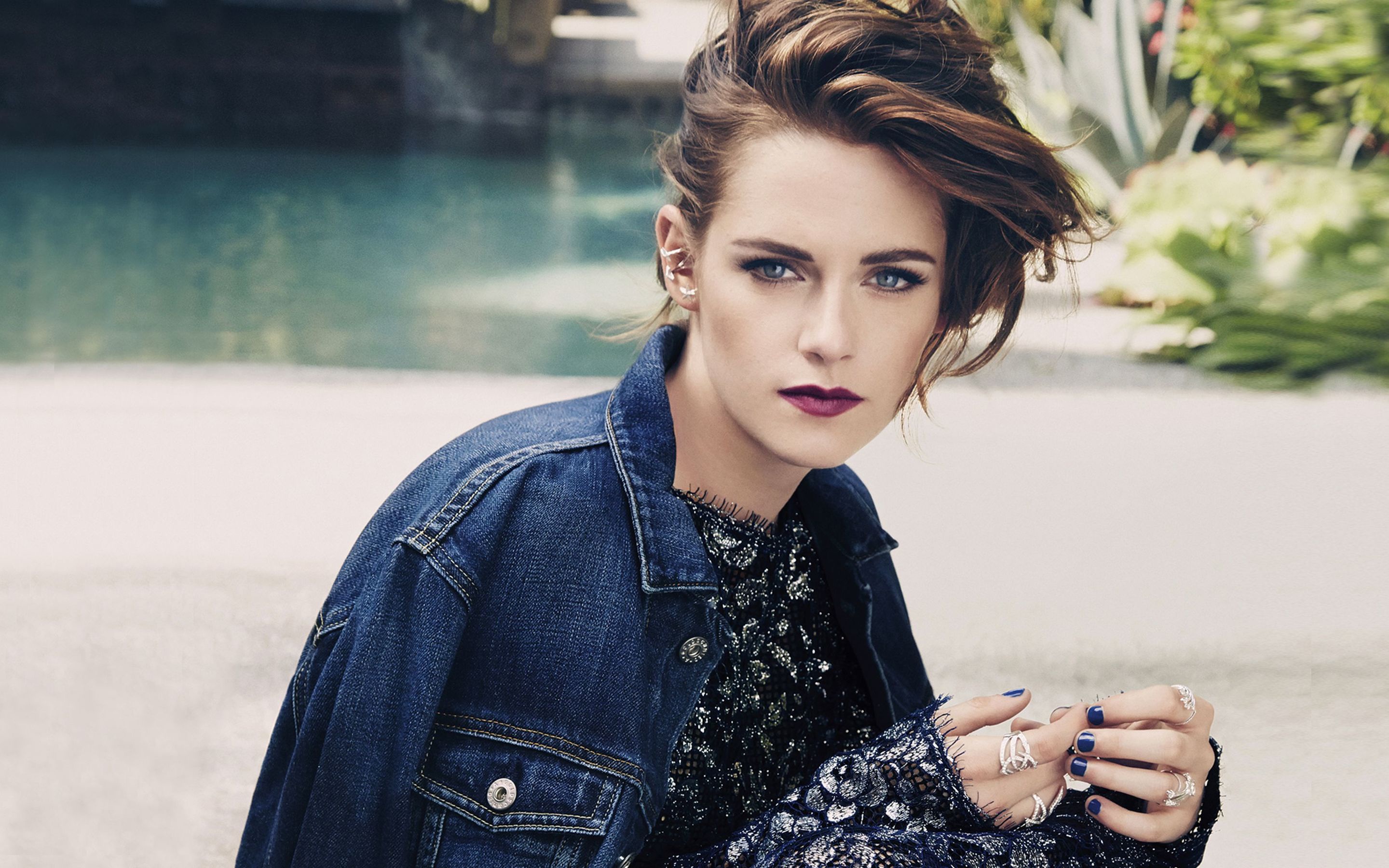 Actress American Blue Eyes Brunette Kristen Stewart Lipstick Short Hair Wallpaper:2880x1800