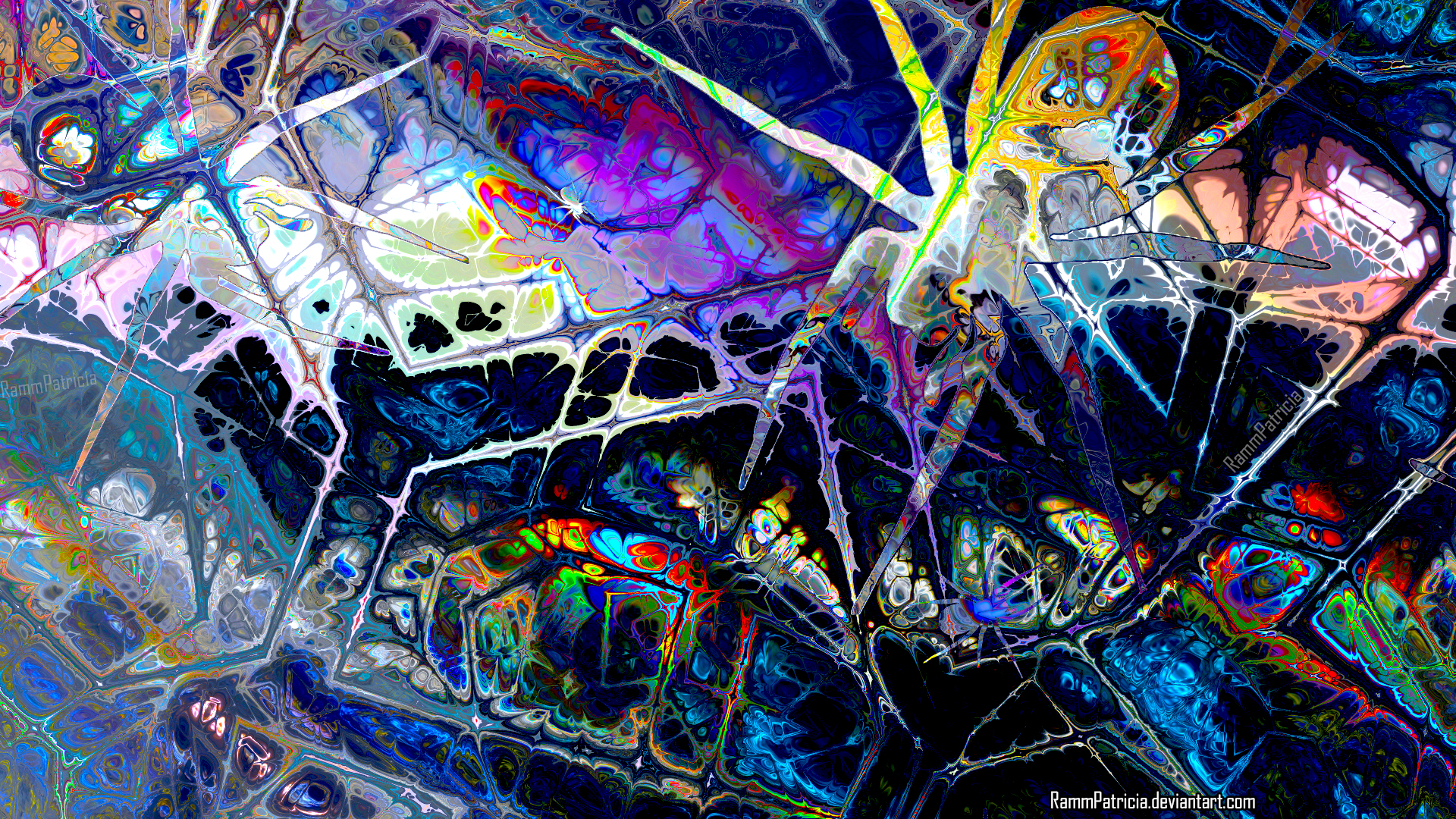Wallpaper, RammPatricia, digital art, abstract, colorful, spider, tarantula, iridescent 1920x1080