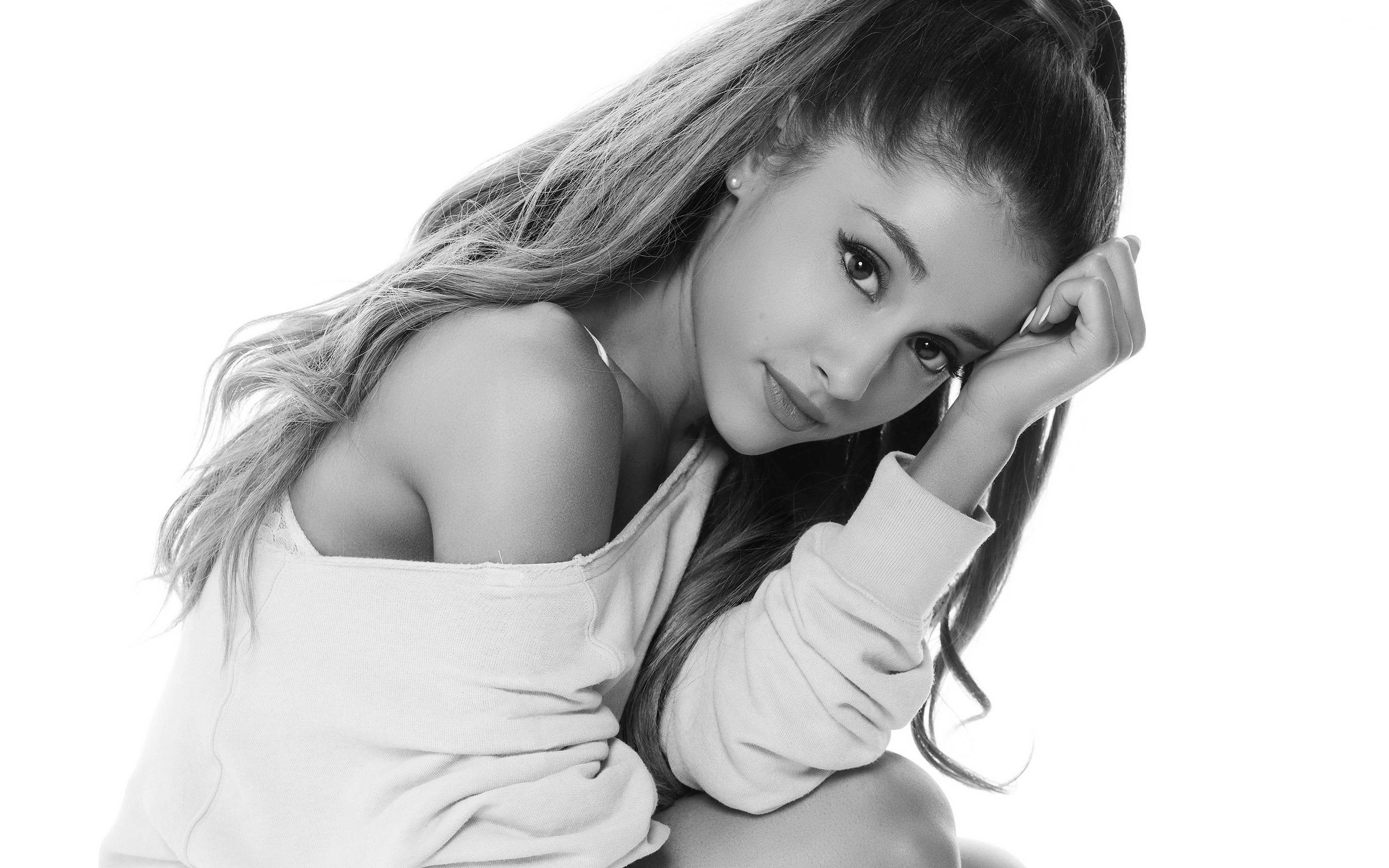 Celebrity Ariana Grande Actresses United States Singer Woman Monochrome Black & White HD Wallpaper
