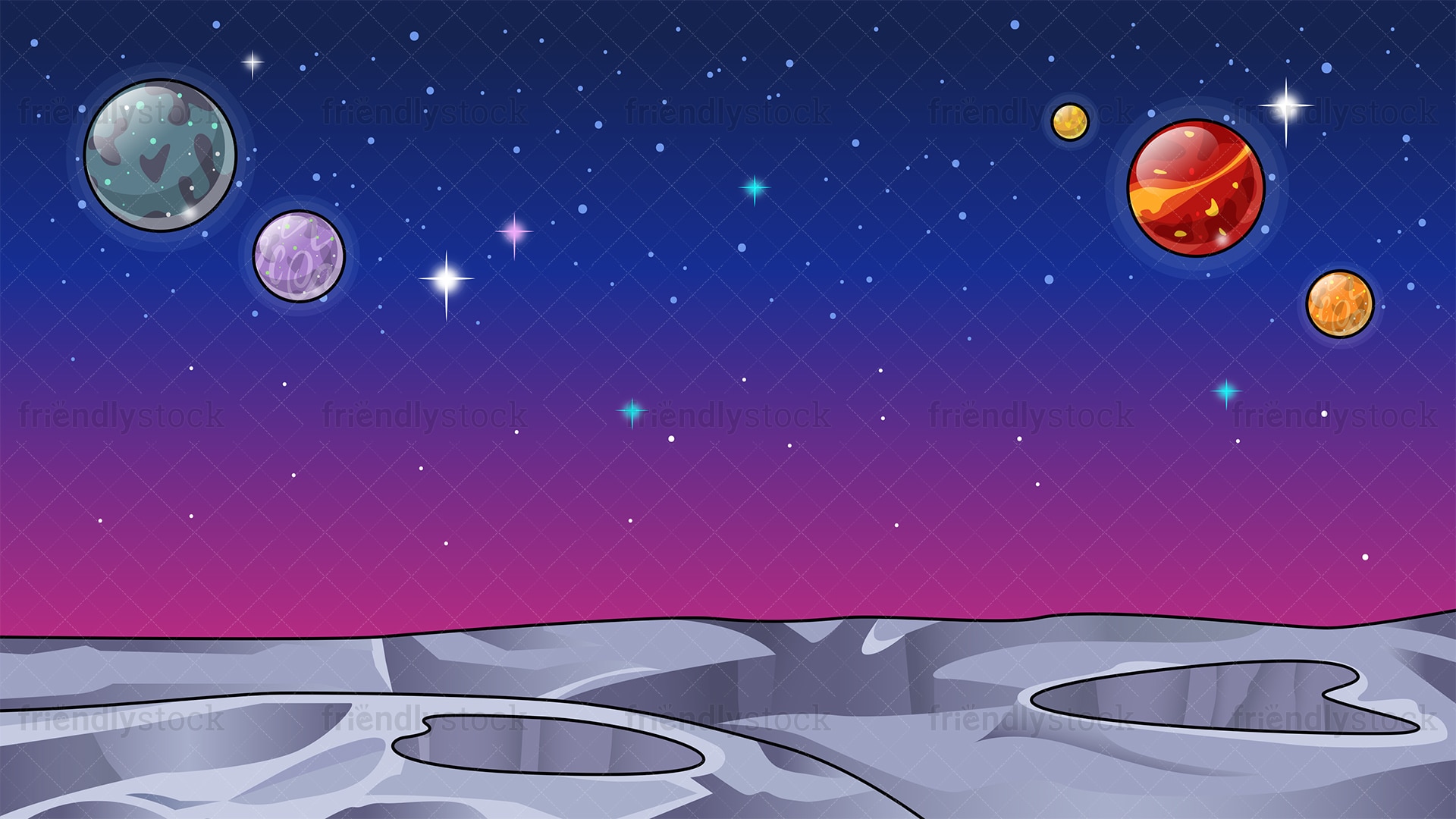 Barren Alien World Space Background Cartoon Clipart Vector
