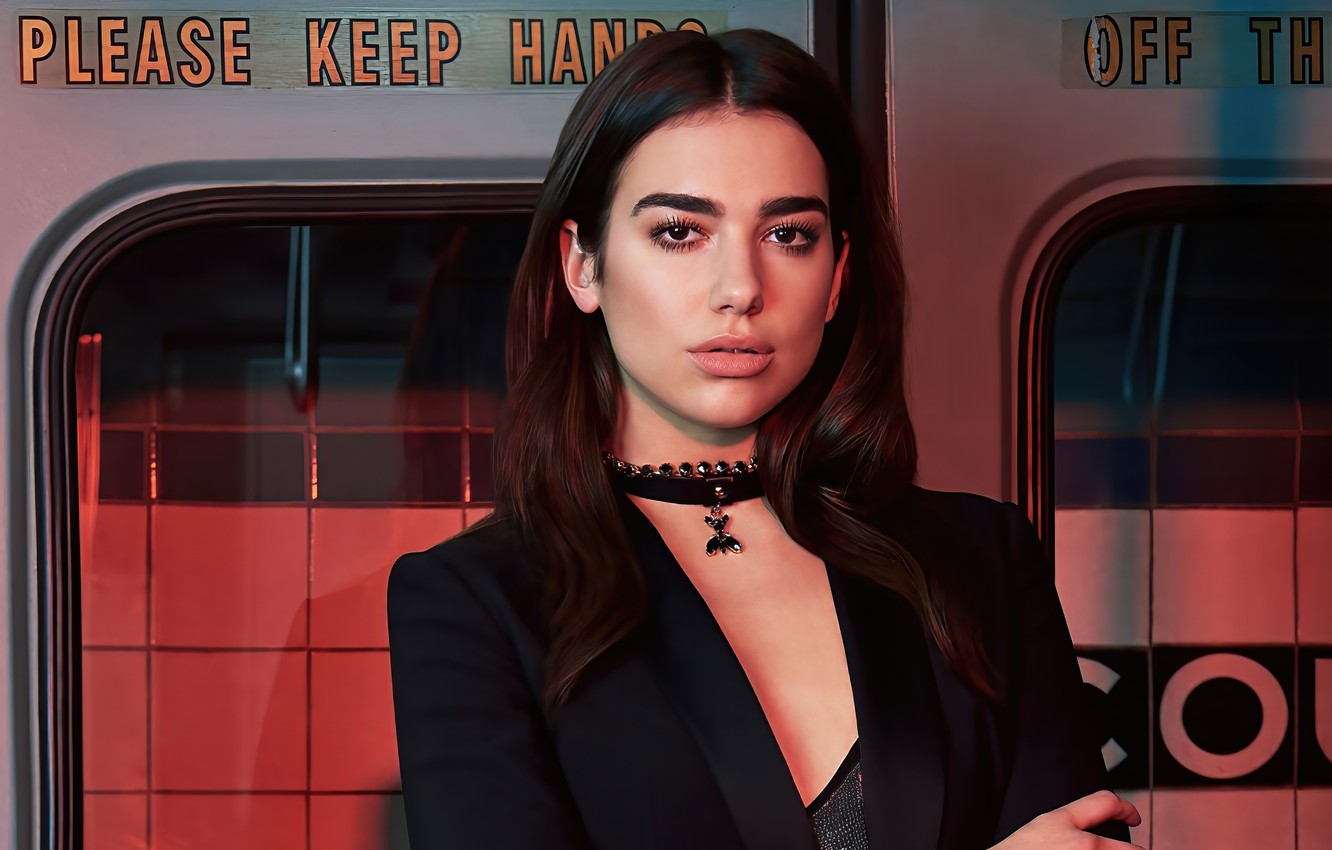 Wallpaper look, girl, eyelashes, metro, brunette, lips, Dua Lipa image for desktop, section девушки