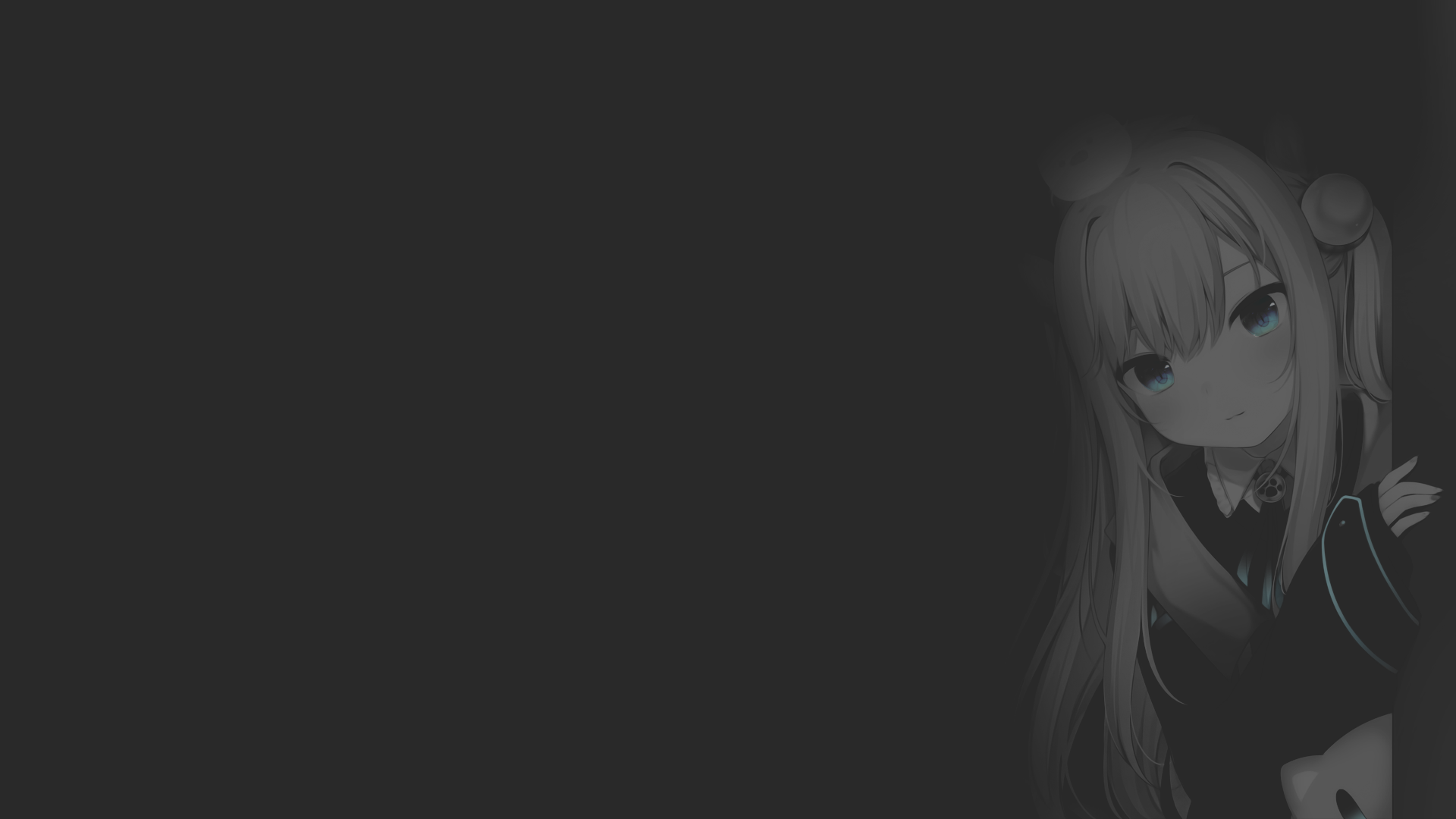 Wallpaper, manga, anime girls, fan art, illustration, minimalism, monochrome, selective coloring, dark background, texture, amashiro natsuki, nekoha shizuku, neko ears 1920x1080