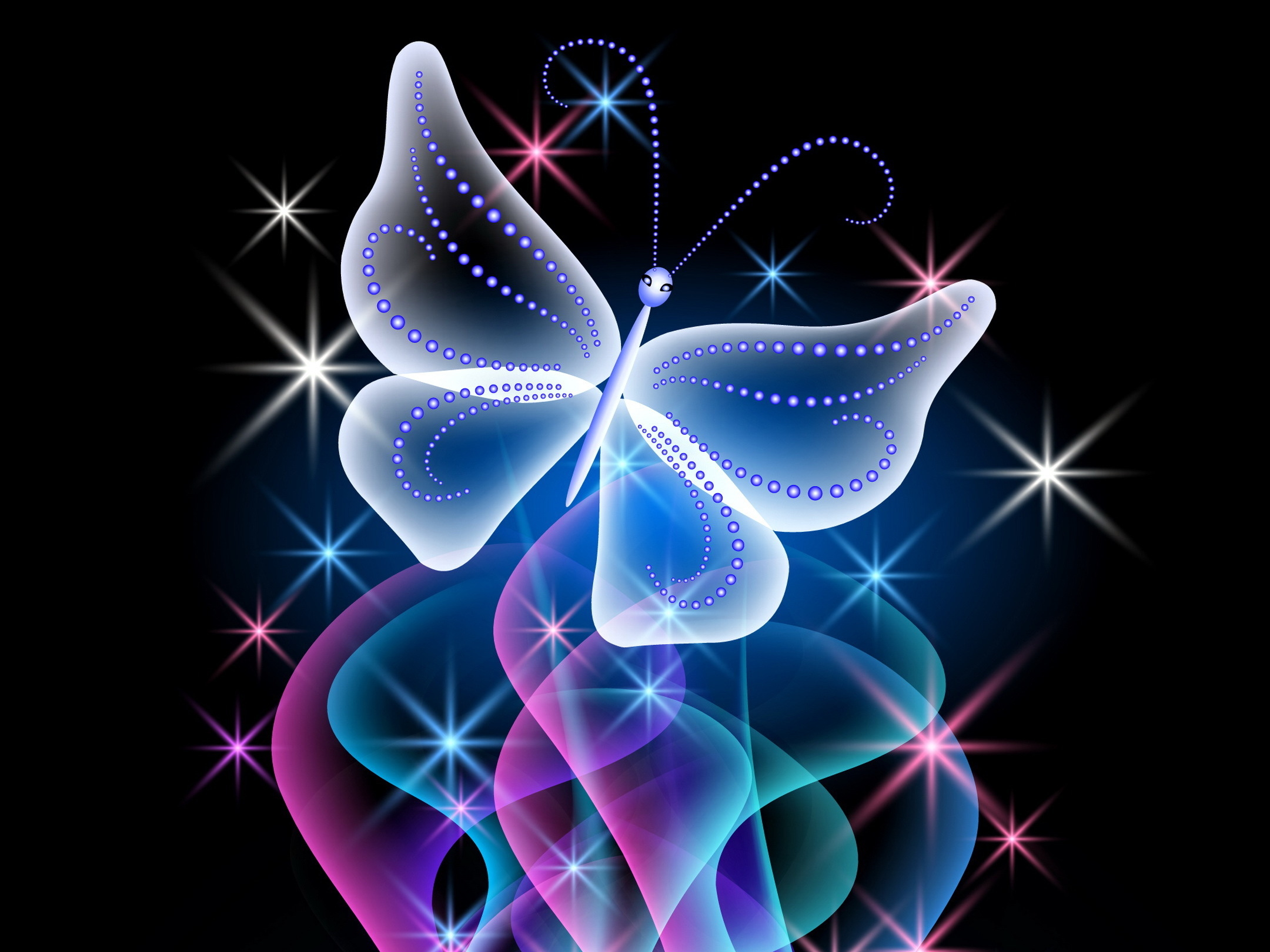 Artistic Butterfly Blue Pink Sparkles Wallpaper:2160x1620