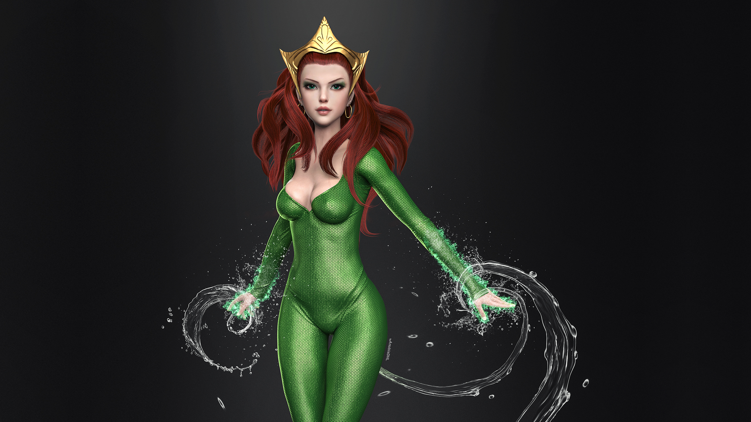 Wallpaper, Mera, DC Comics, artwork, CGI, redhead 2560x1440
