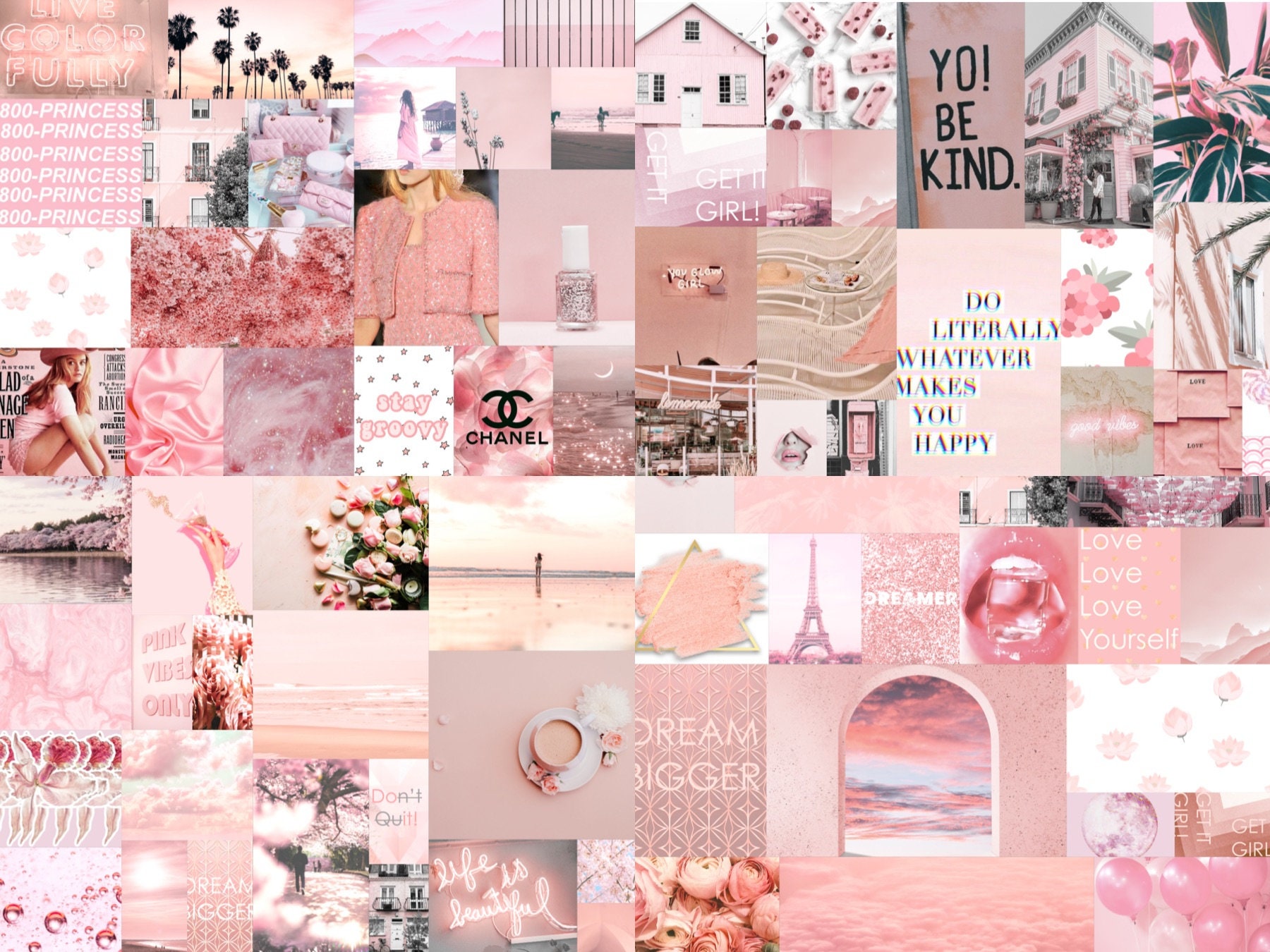 Wall Collage Kit 90 Pics Light Pastel Pink Vibes Aesthetic