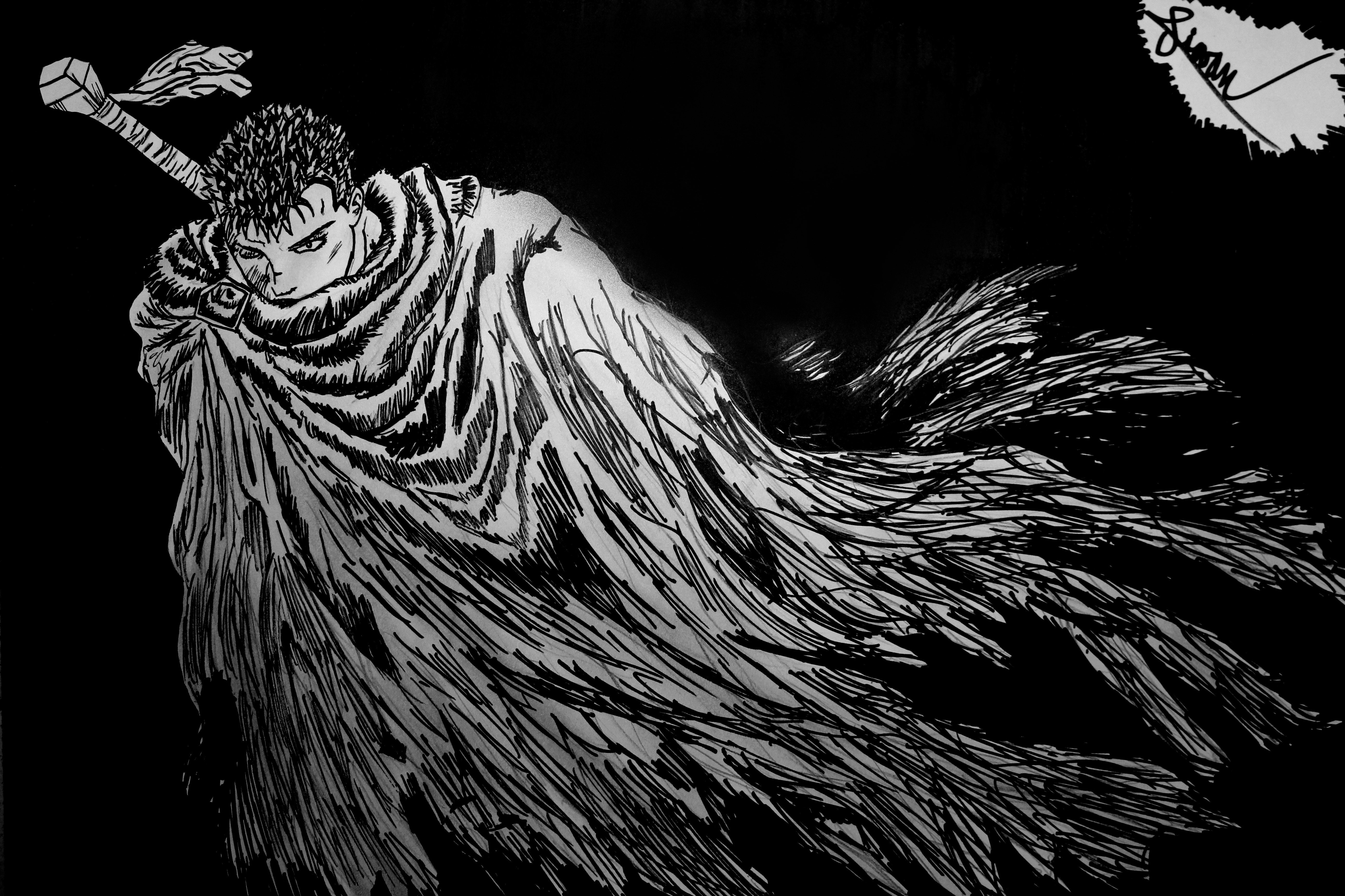 drawing, Berserk, Guts, Manga Wallpaper HD / Desktop and Mobile Background