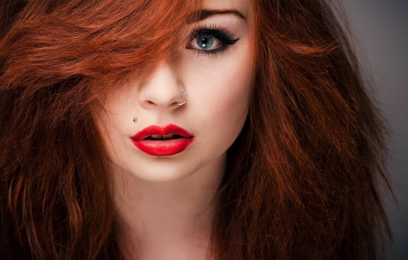 Wallpaper girl, eyes, piercing, red, red lips image for desktop, section девушки