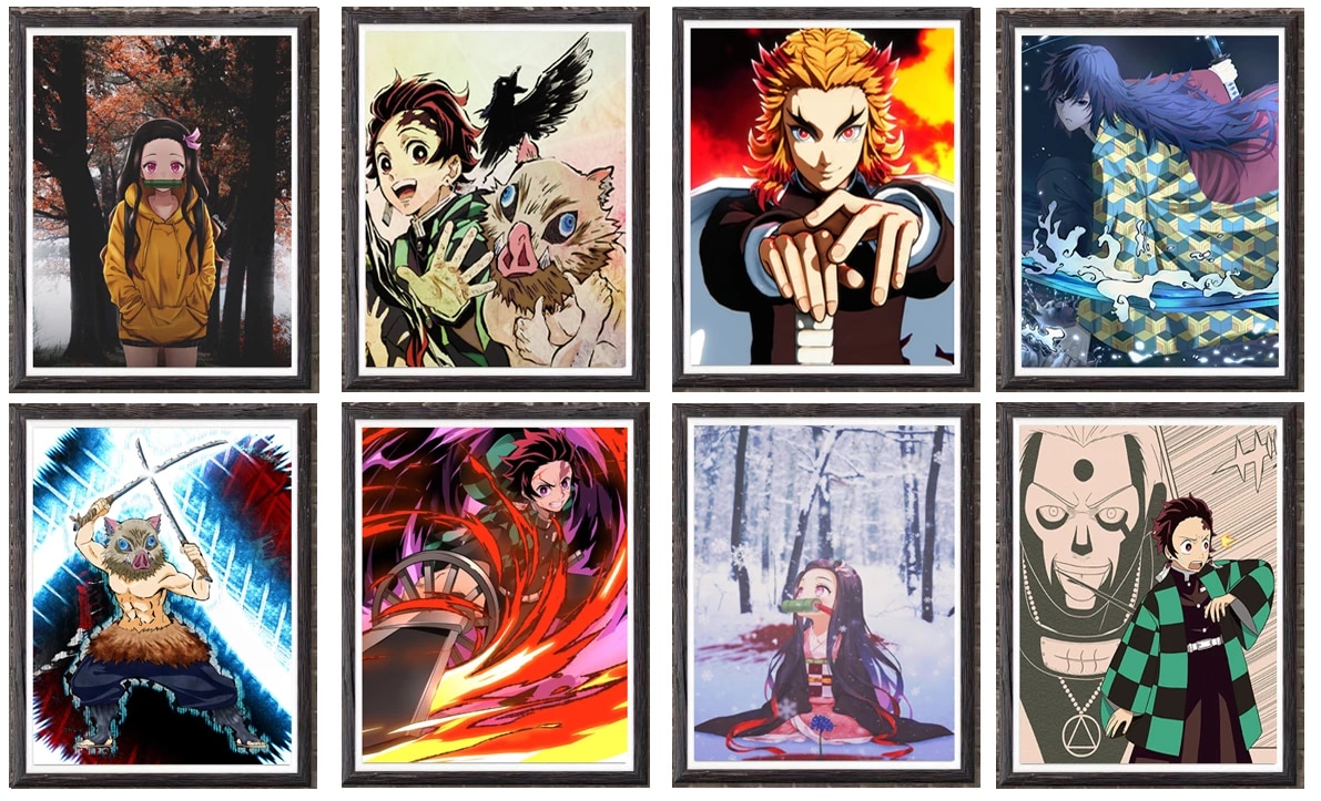 Demon Slayer Fabric Anime Wall Art Giyuu Nezuko Canvas Wallpaper, 8 x 10 Inches, No Frame, 8PCS. Painting & Calligraphy