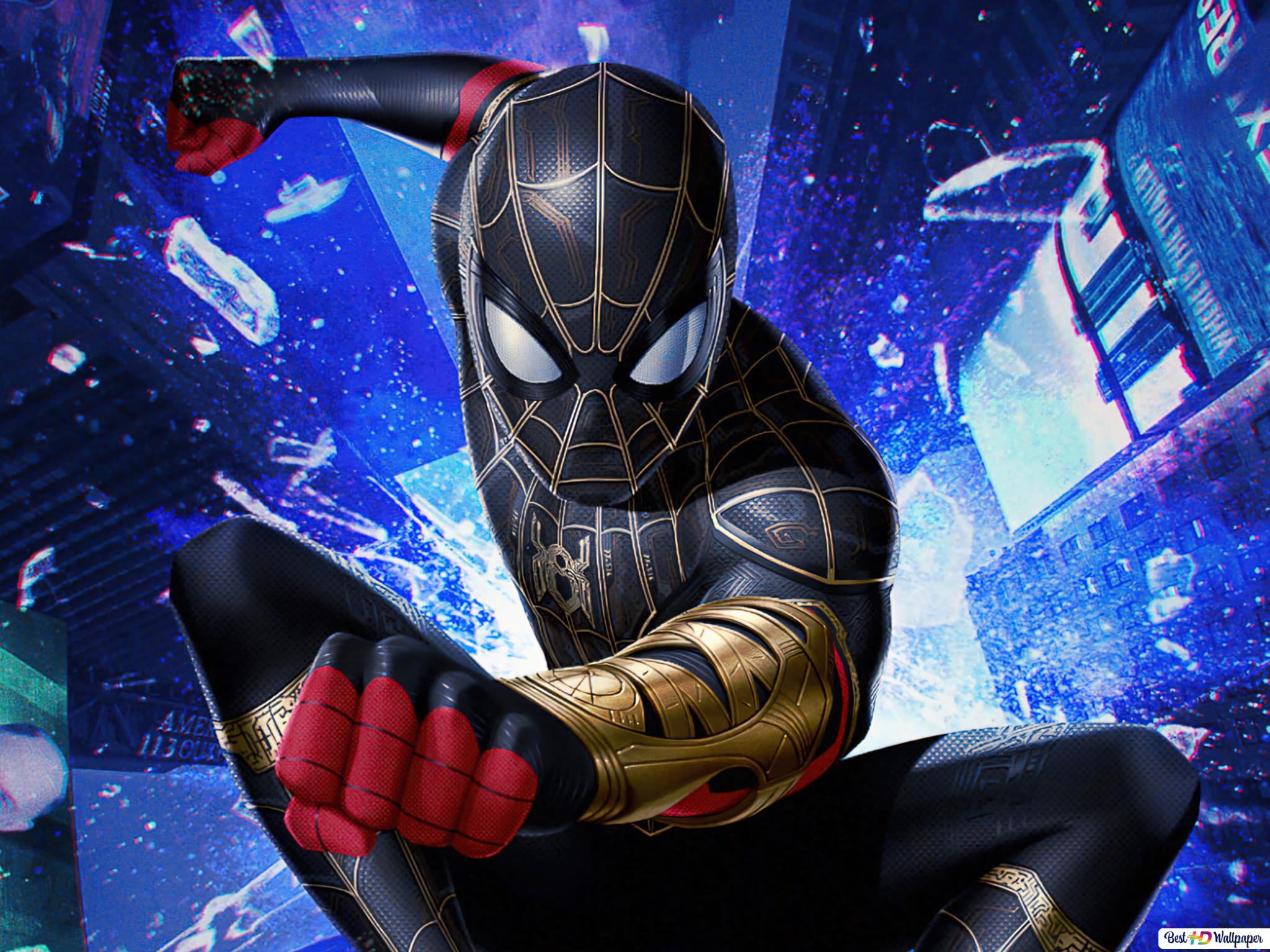 Spider Man: No Way Home, Spider Man Black Gold Suit HD Wallpaper Download