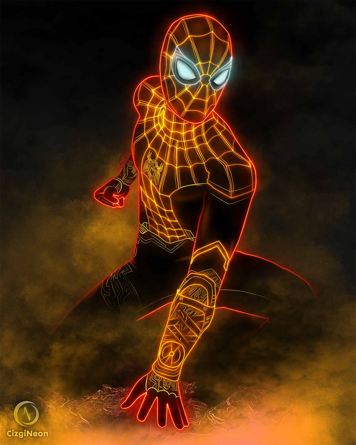 Spider Man No Way Home Black & Gold Suit Neon Artwork